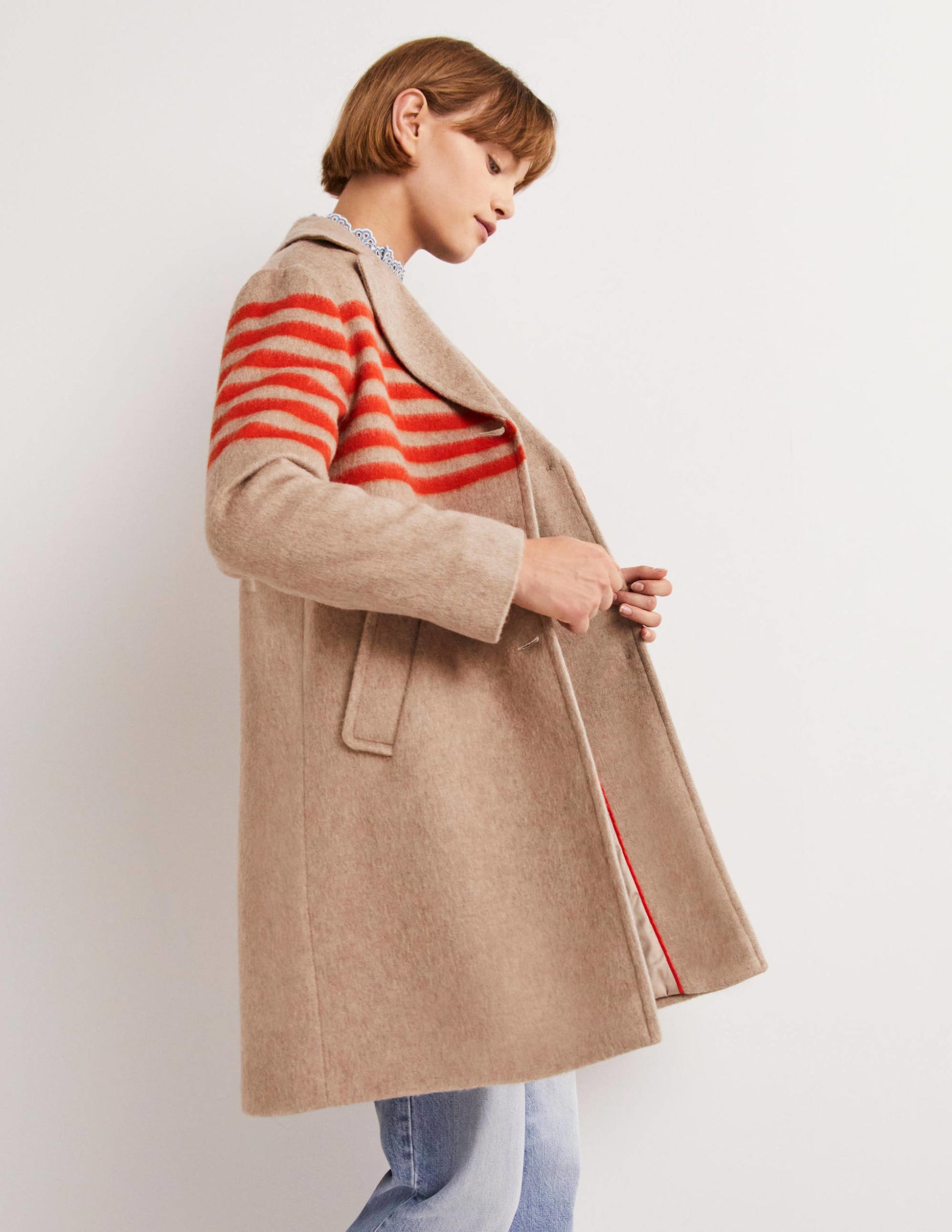 Wool Blend Striped Coat-Camel, Bright Papaya Stripe-4