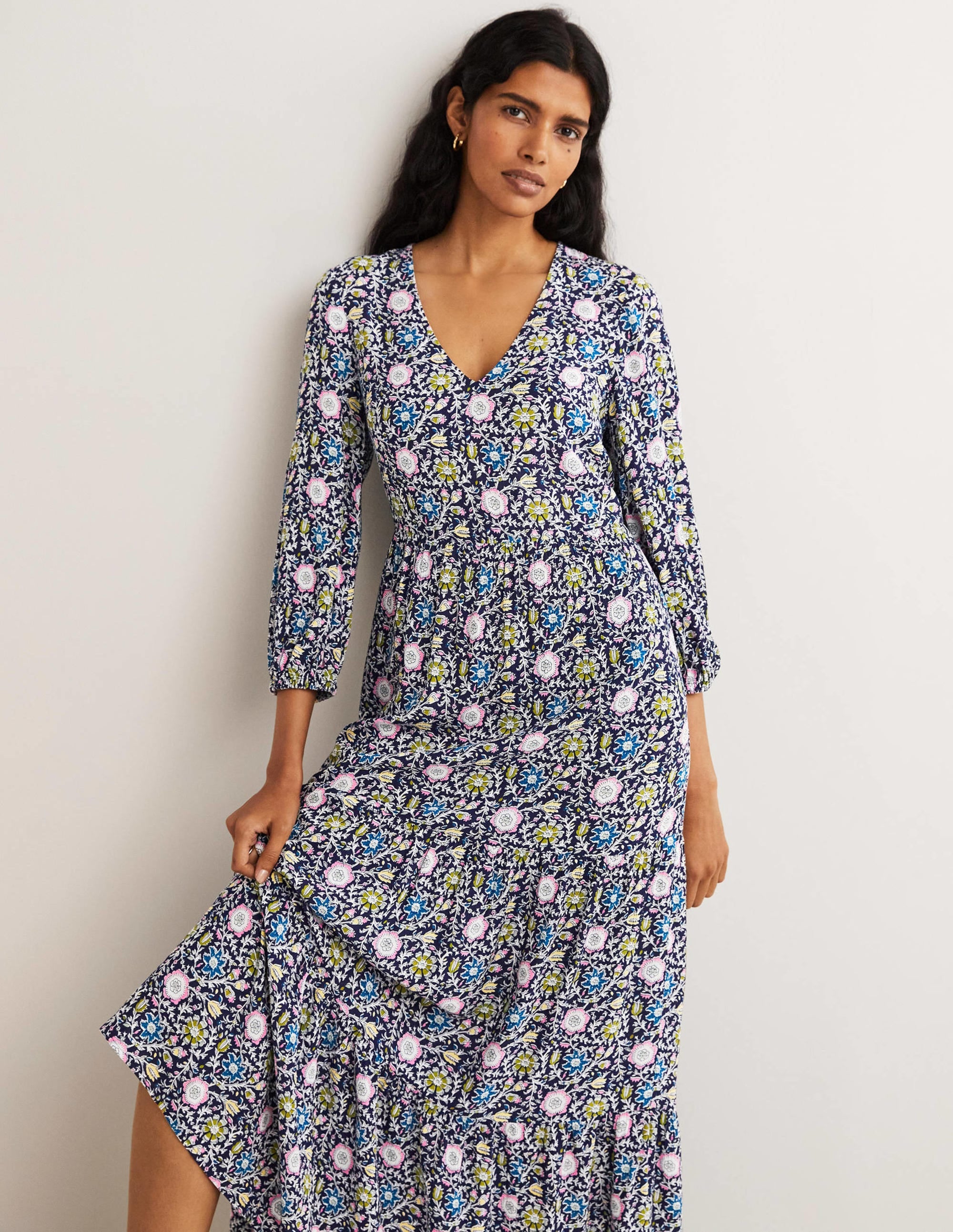 Blouson Sleeve Maxi Dress-Navy, Enchanting Twig - Image 1
