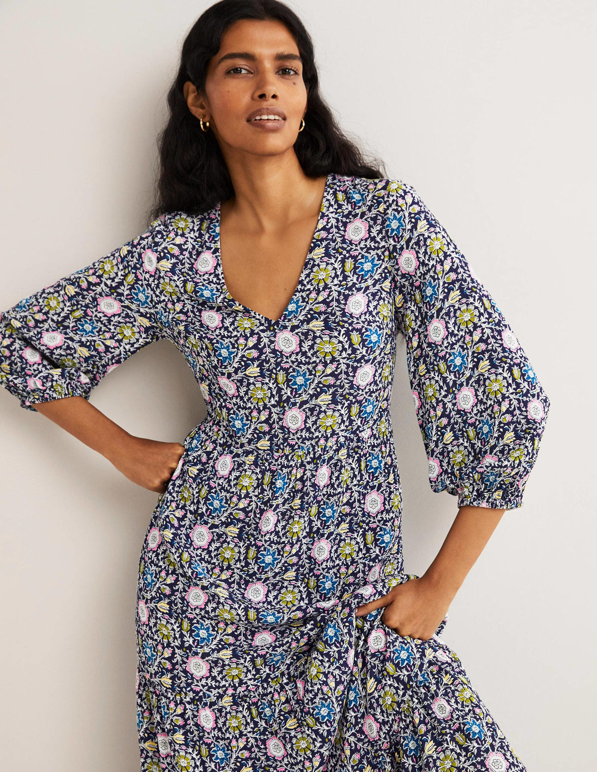 Blouson Sleeve Maxi Dress-Navy, Enchanting Twig - Image 5
