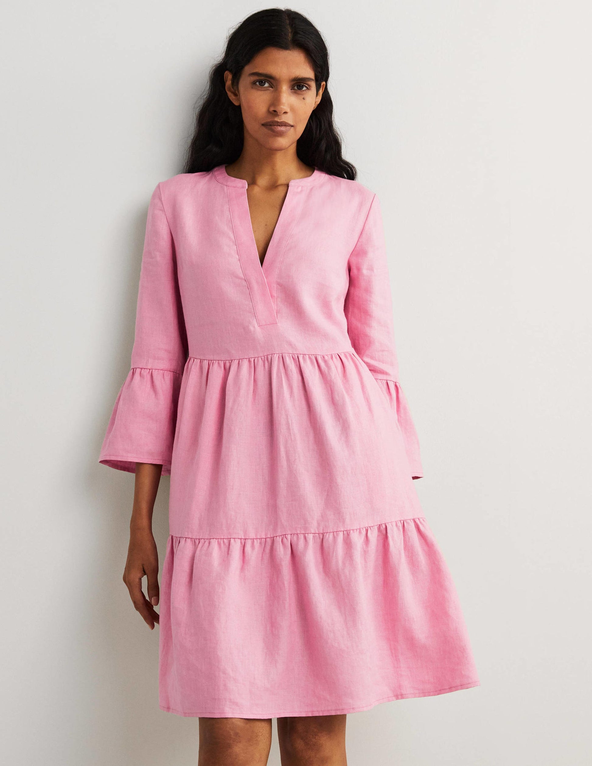 Relaxed Linen Tiered Dress-Cherry Blossom-1