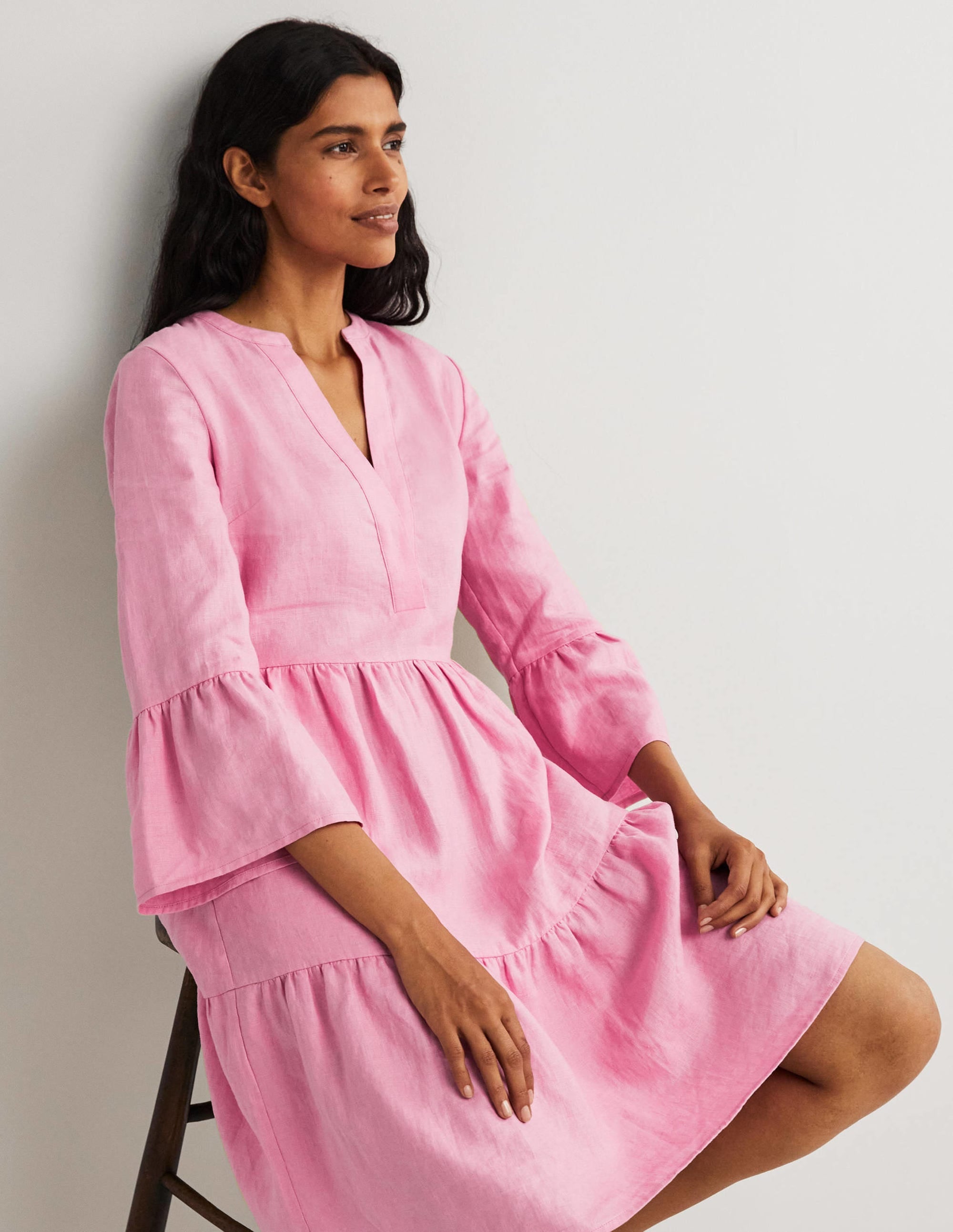 Relaxed Linen Tiered Dress-Cherry Blossom - Image 5