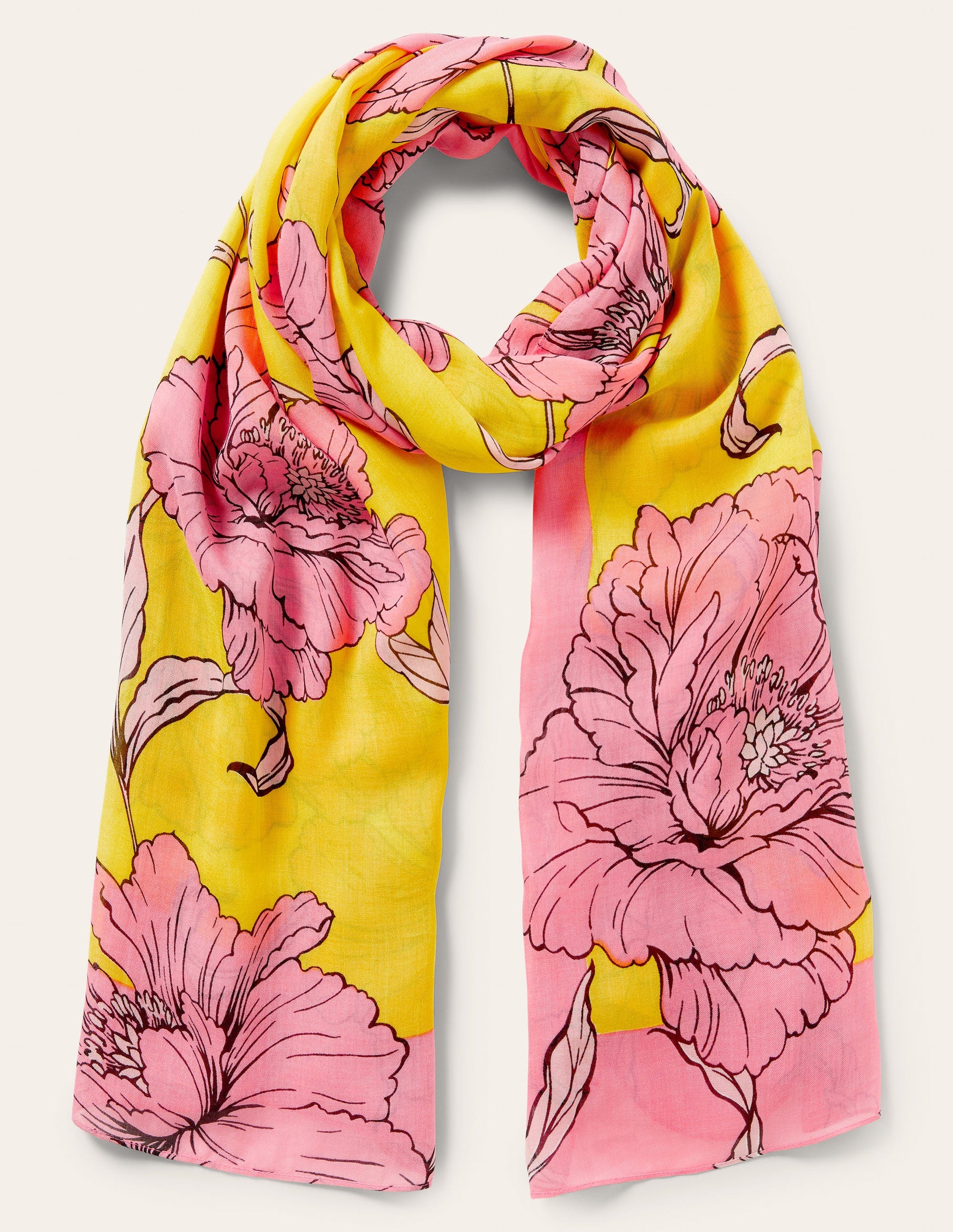 Printed Modal Scarf-Lemon Fizz, Peony Bloom-4