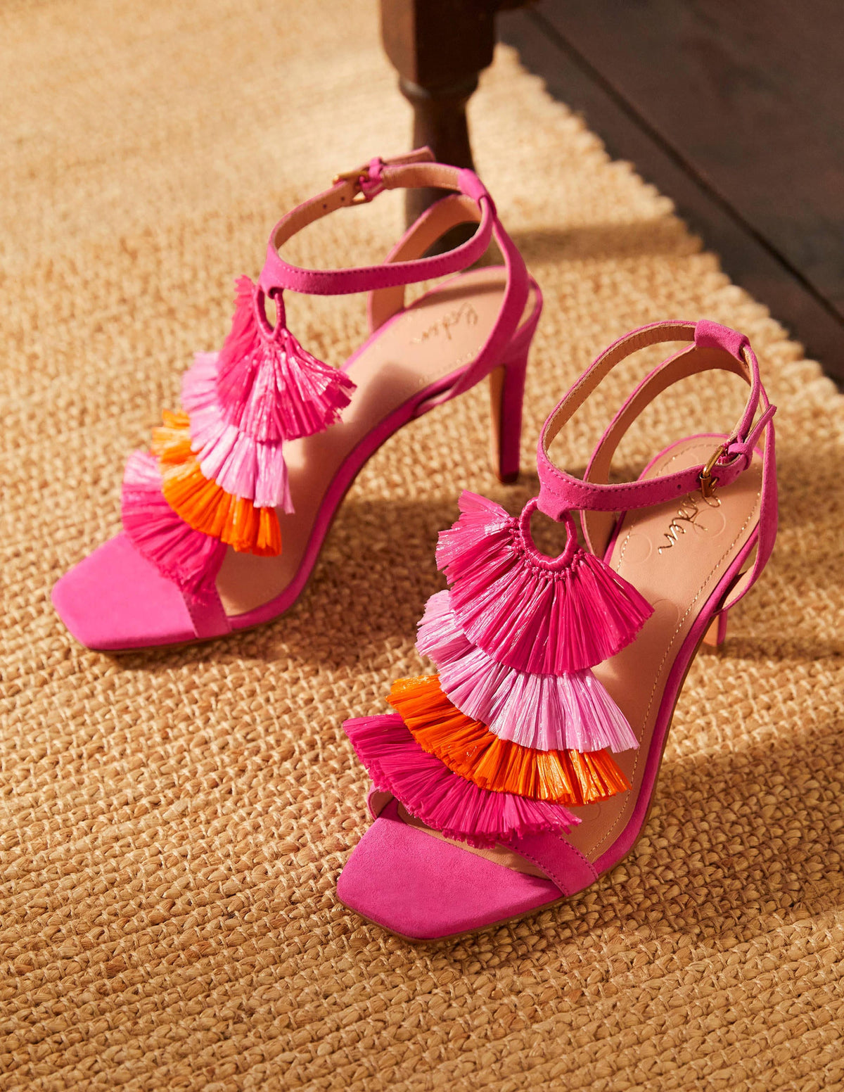 Sarah Fringe Heeled Sandals-Pop Pansy - Image 4
