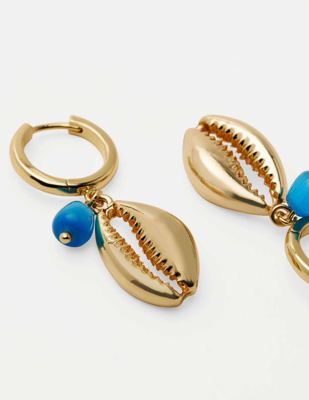 Shell Hoop Earrings-Gold/Blue-2