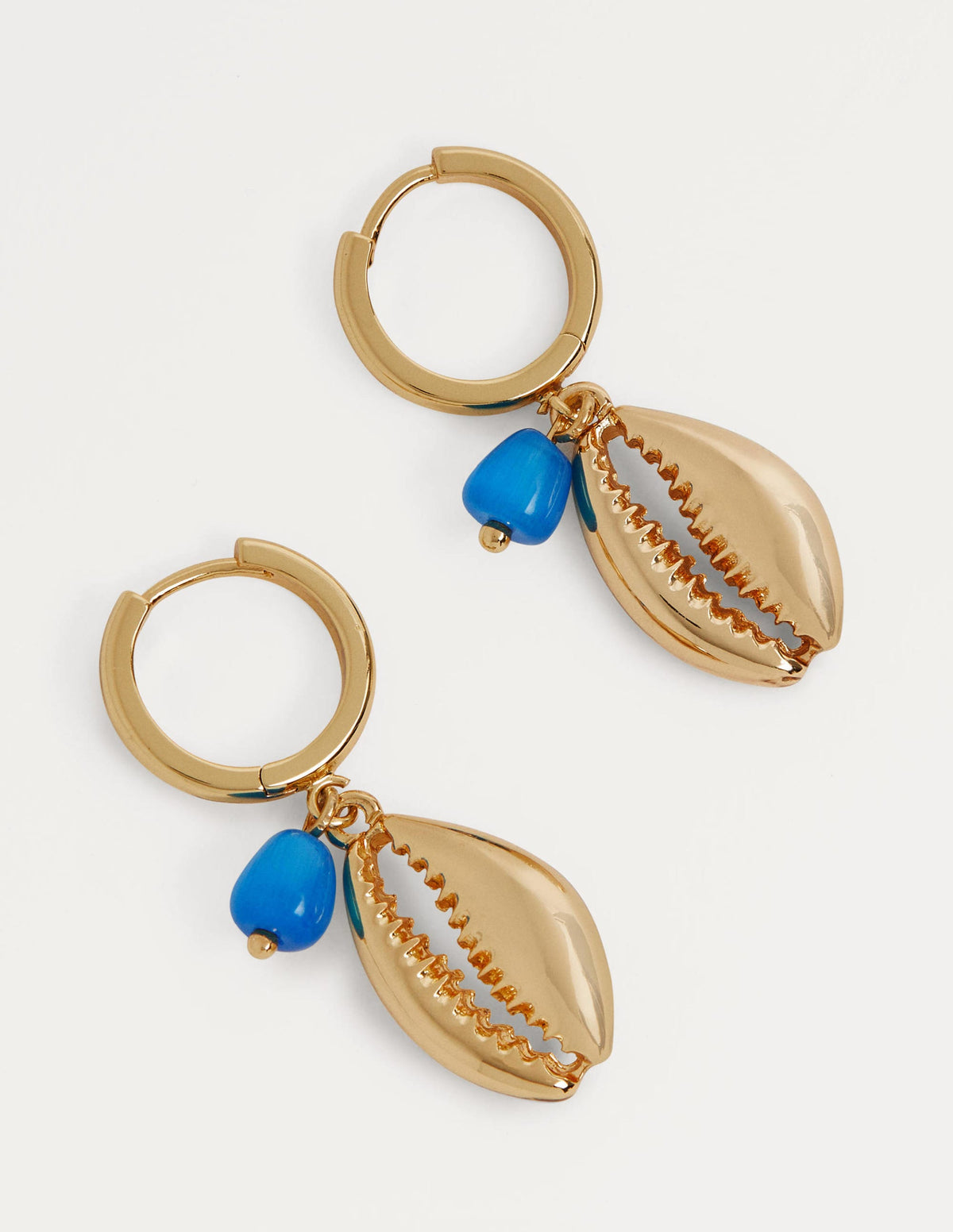 Shell Hoop Earrings-Gold/Blue - Image 3