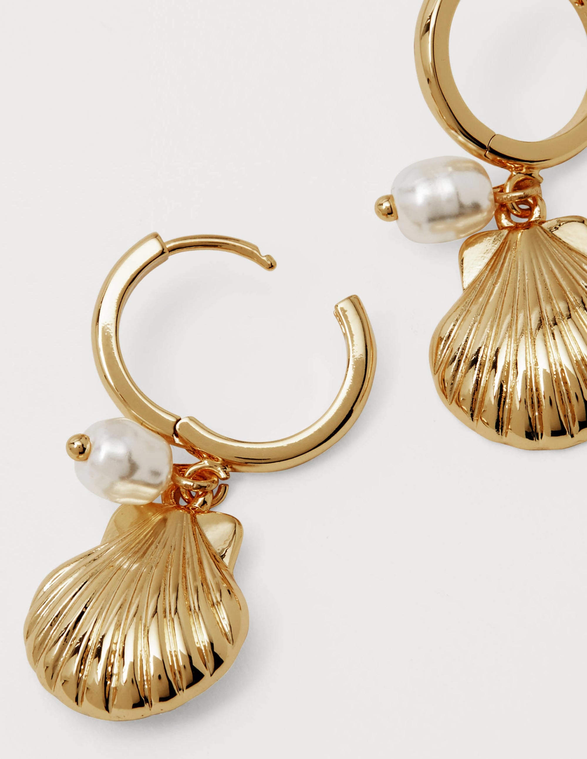 Shell Hoop Earrings-Gold/Pearl - Image 2