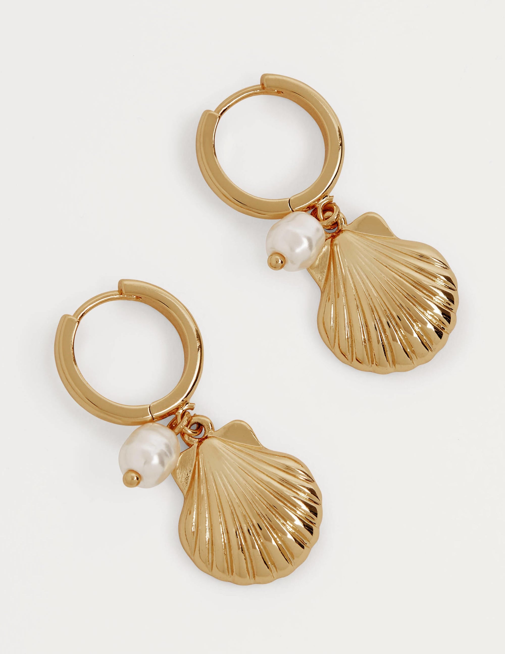 Shell Hoop Earrings-Gold/Pearl - Image 1