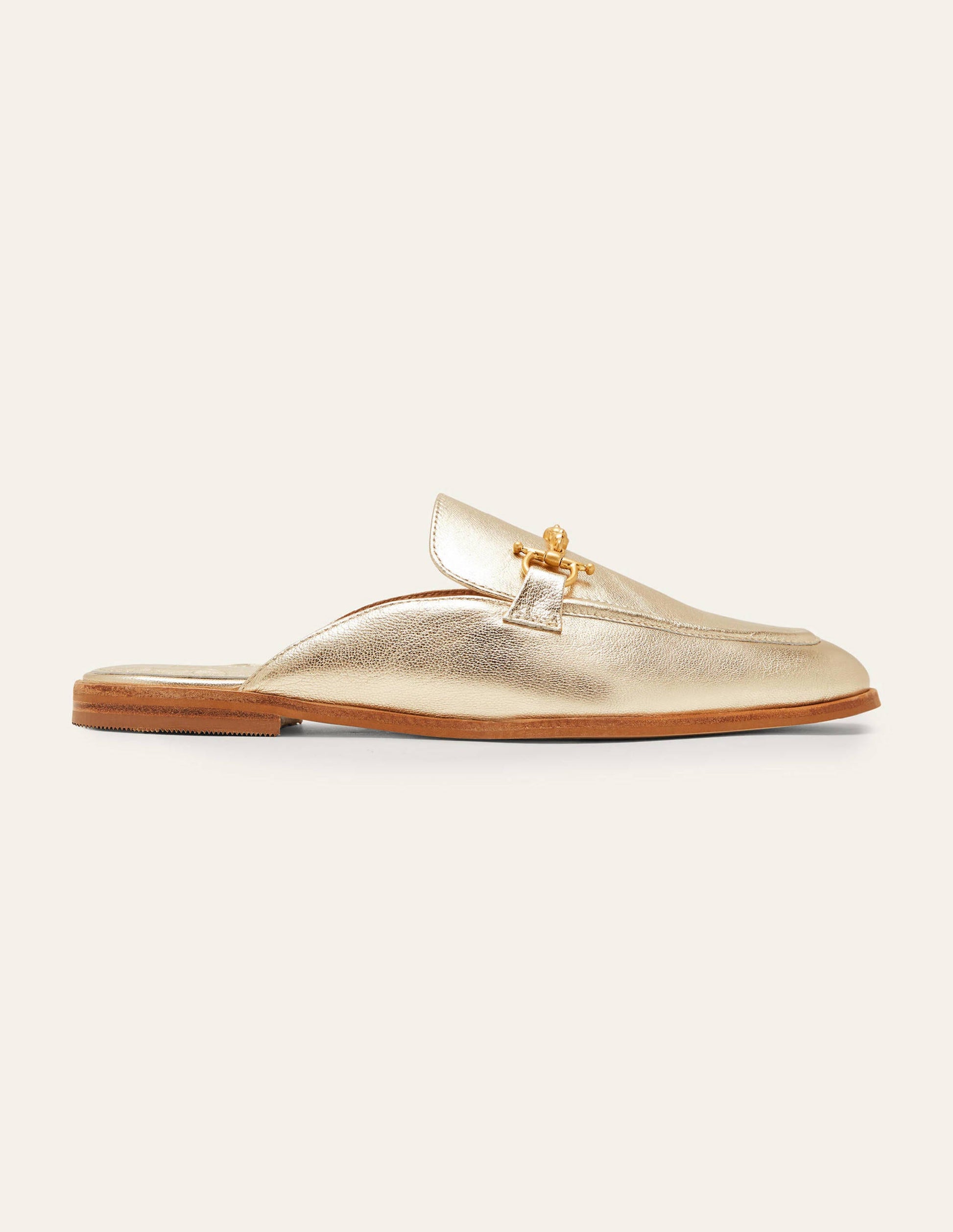 Snaffle Detail Backless Loafer-Gold Metallic-2