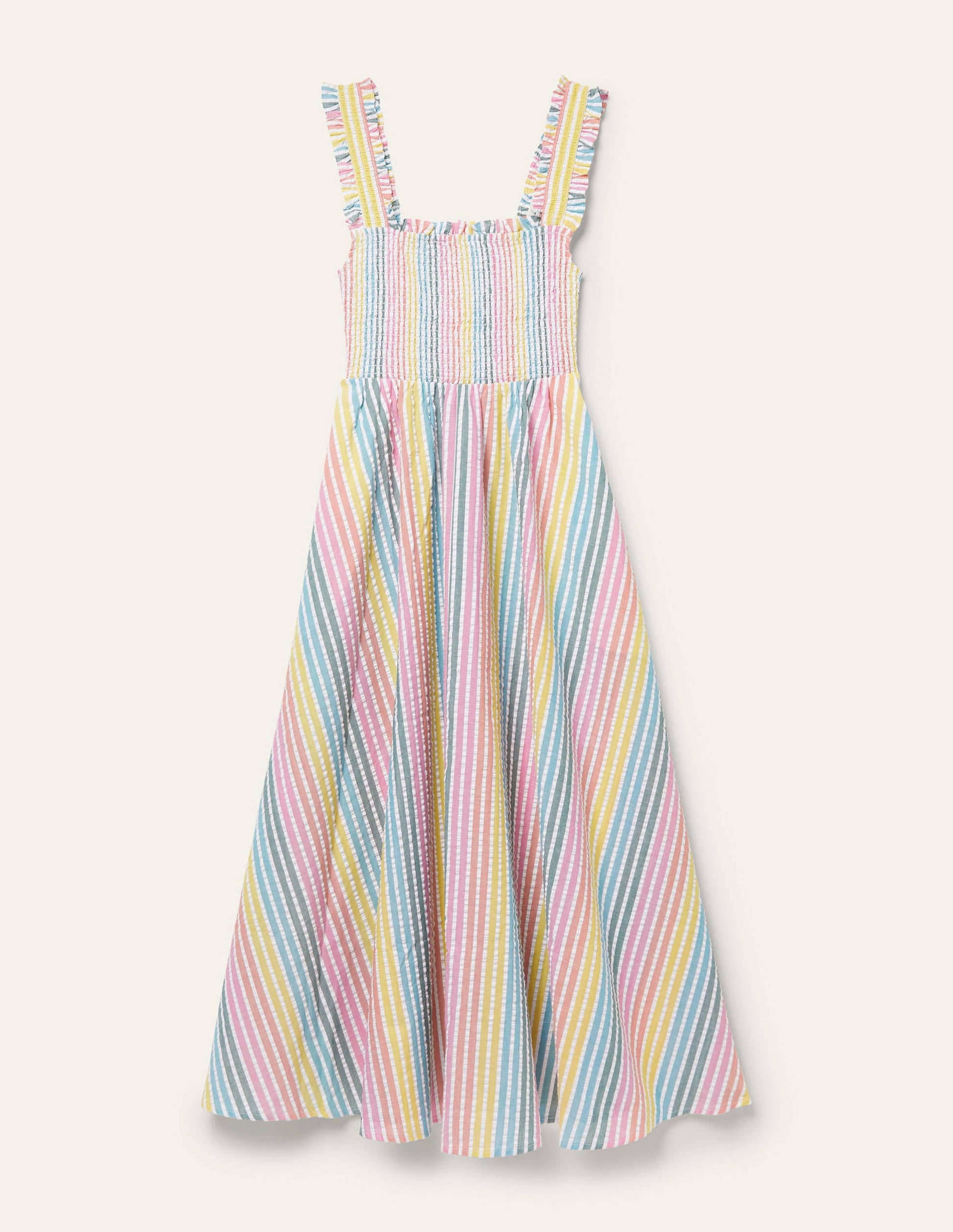 Smock Detail Stripe Midi Dress-Rainbow Seersucker-7