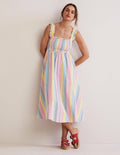 Smock Detail Stripe Midi Dress-Rainbow Seersucker
