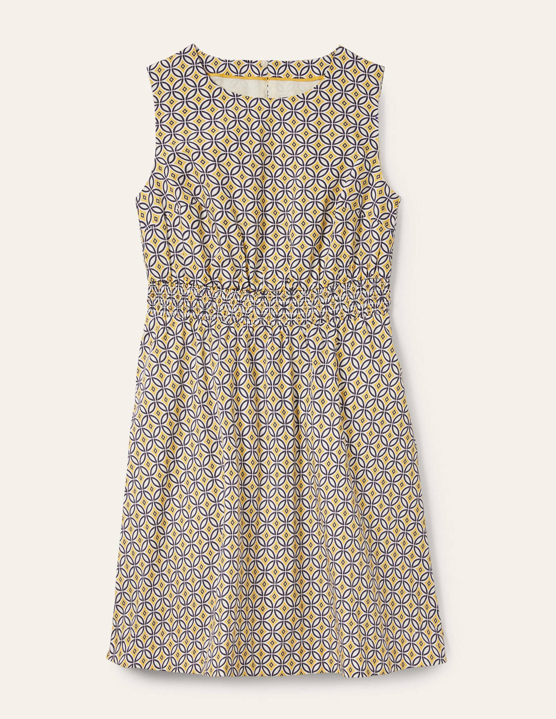 Smocked Waist Mini Dress-Ivory, Diamond Trance-5