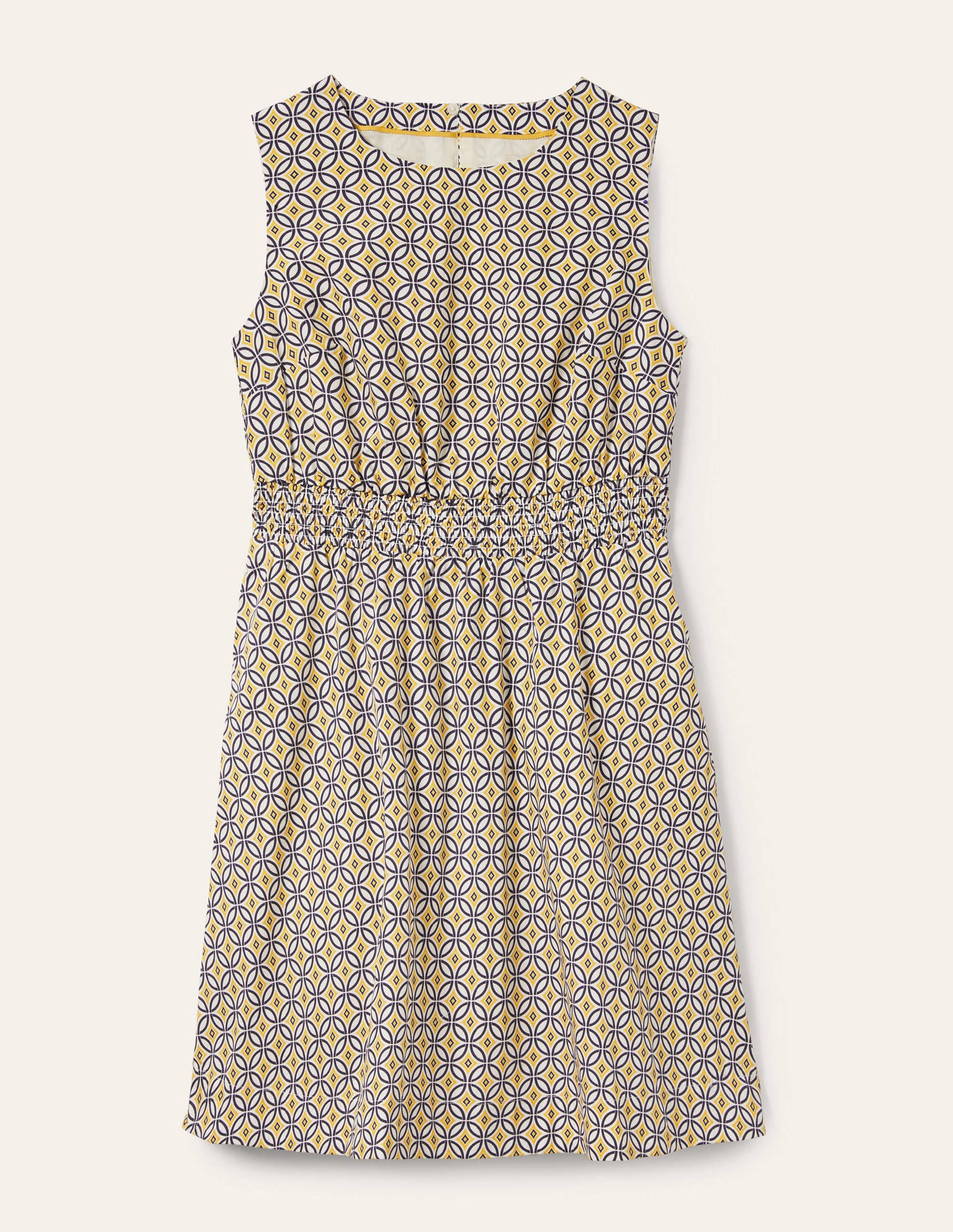 Smocked Waist Mini Dress-Ivory, Diamond Trance - Image 5