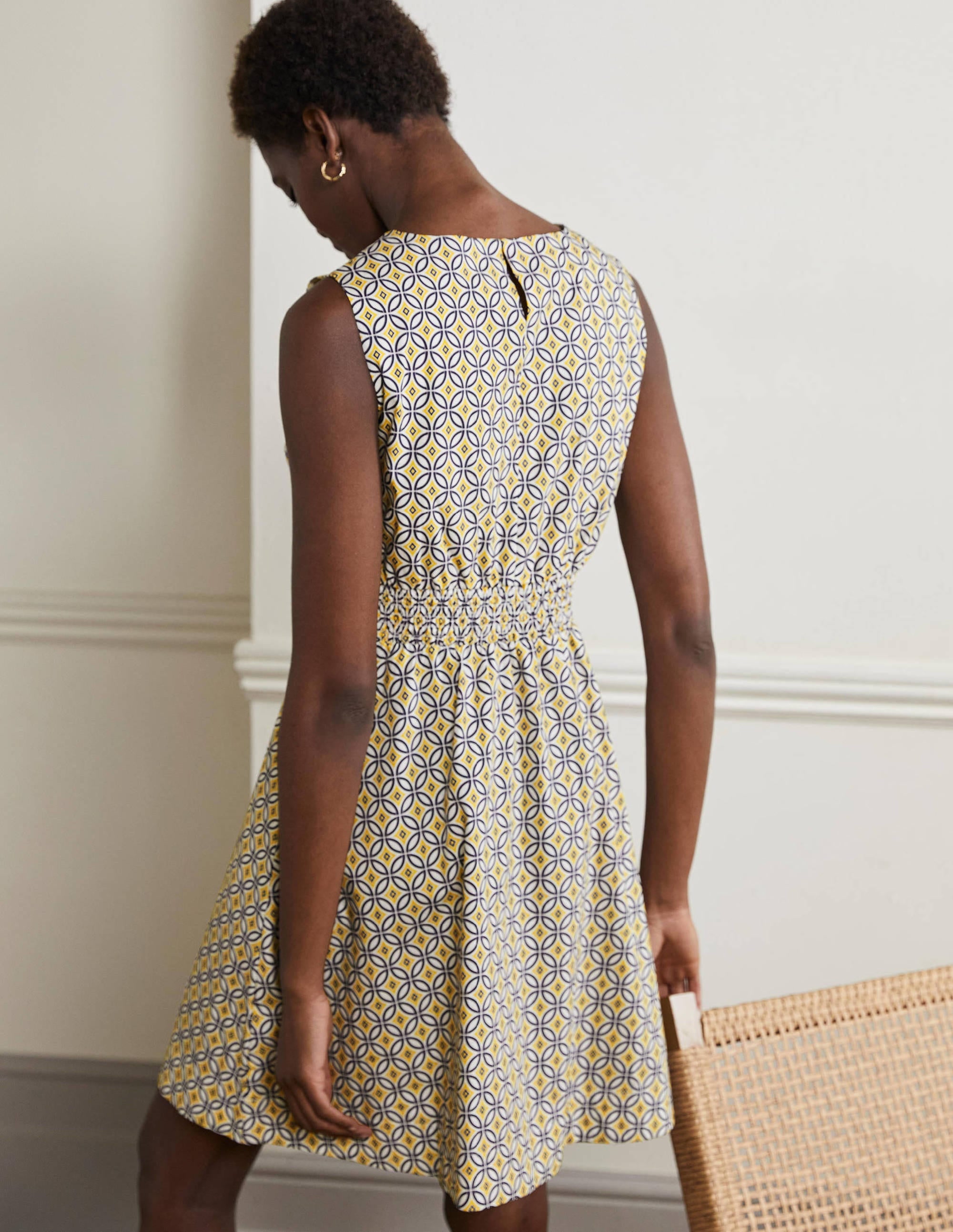 Smocked Waist Mini Dress-Ivory, Diamond Trance - Image 3