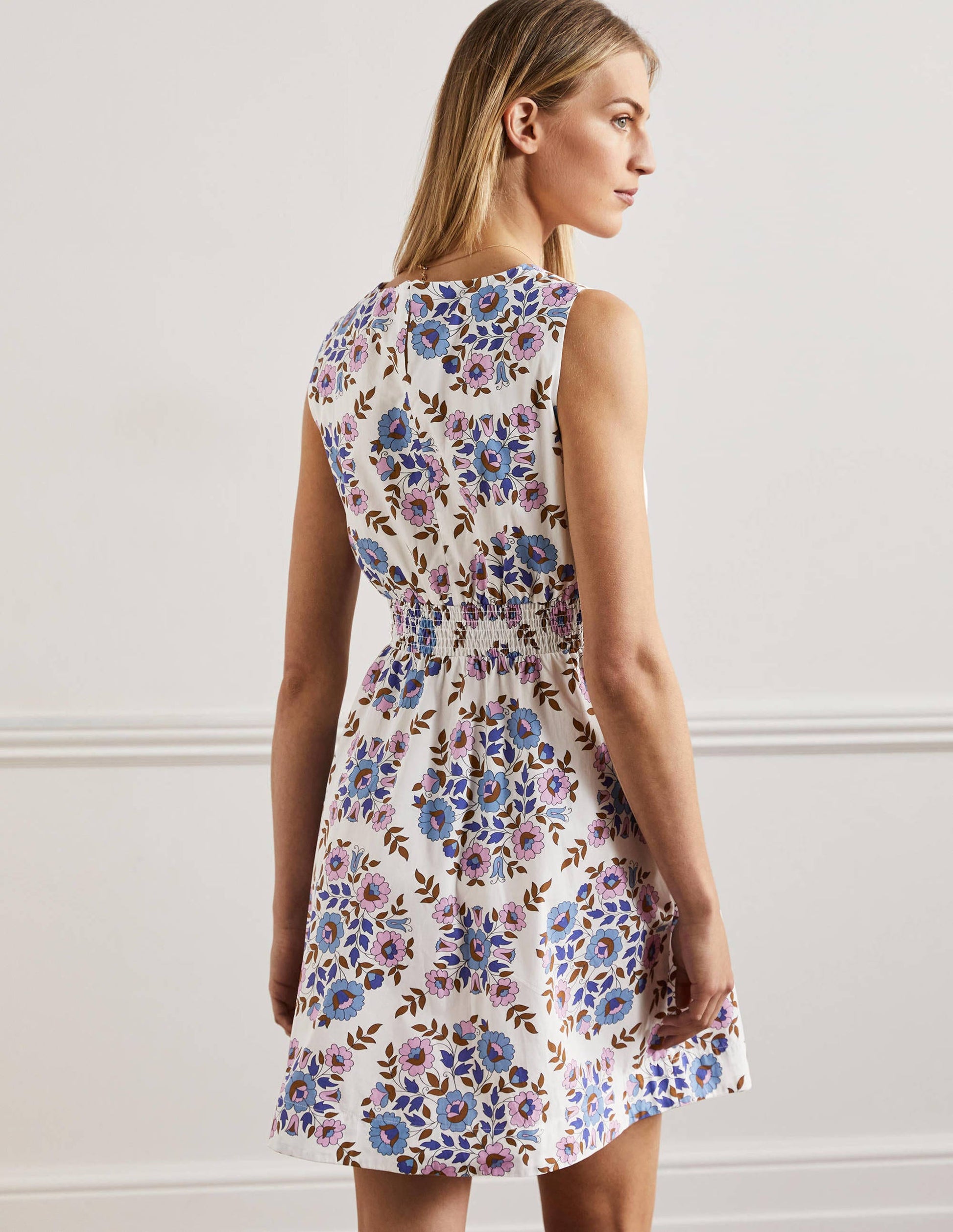 Smocked Waist Mini Dress-Multi, Wildflower Prairie-3