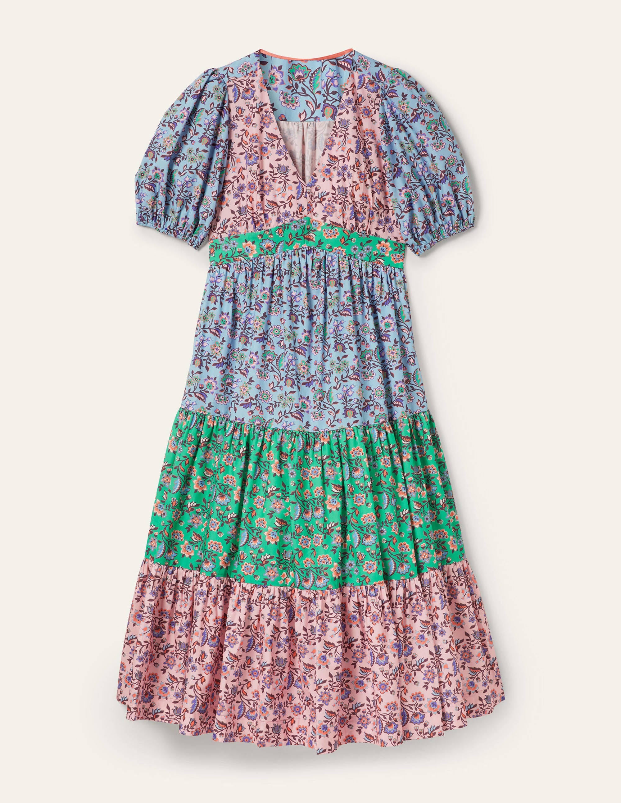 Puff Sleeve Tiered Midi Dress-Formica Pink, Oriental Meadow - Image 6