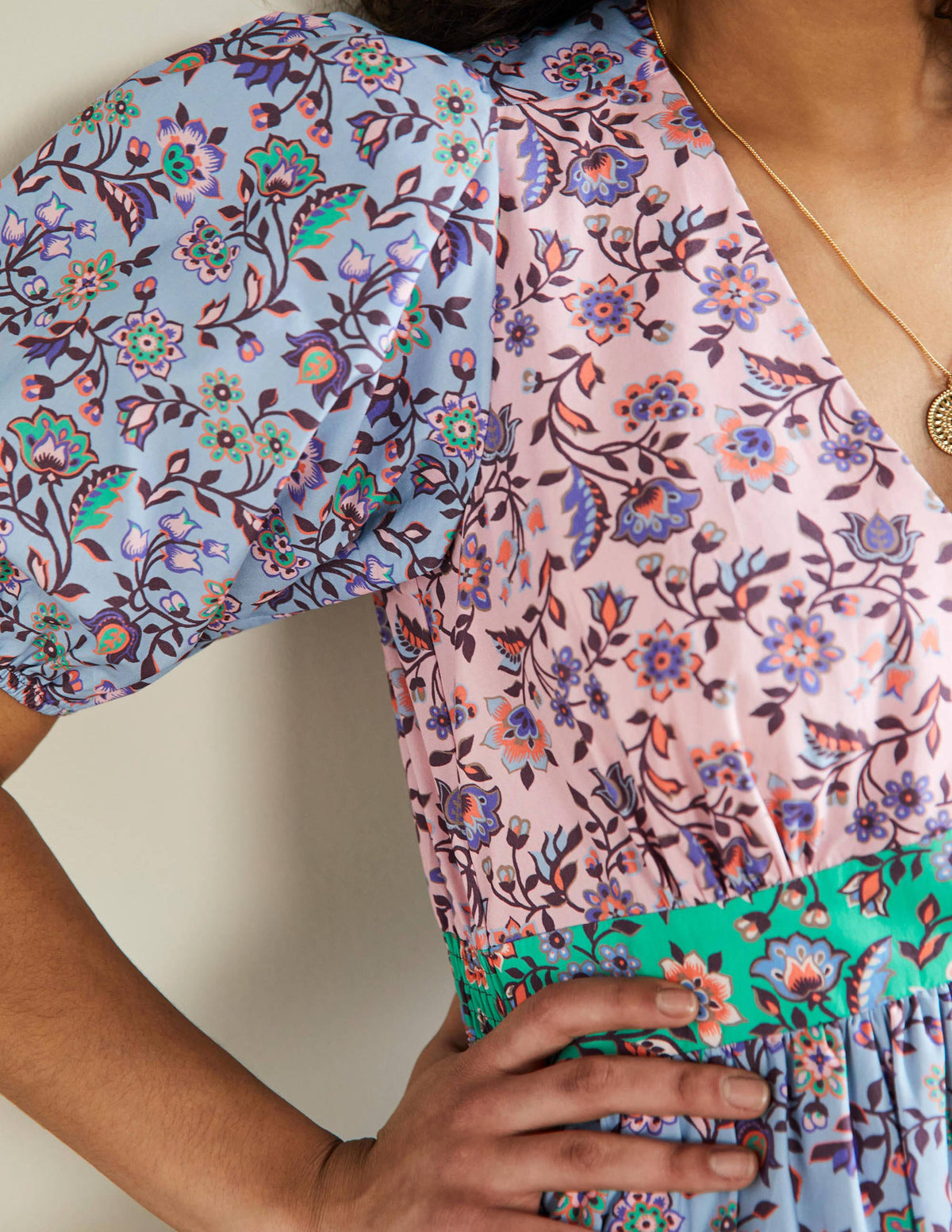 Puff Sleeve Tiered Midi Dress-Formica Pink, Oriental Meadow - Image 2