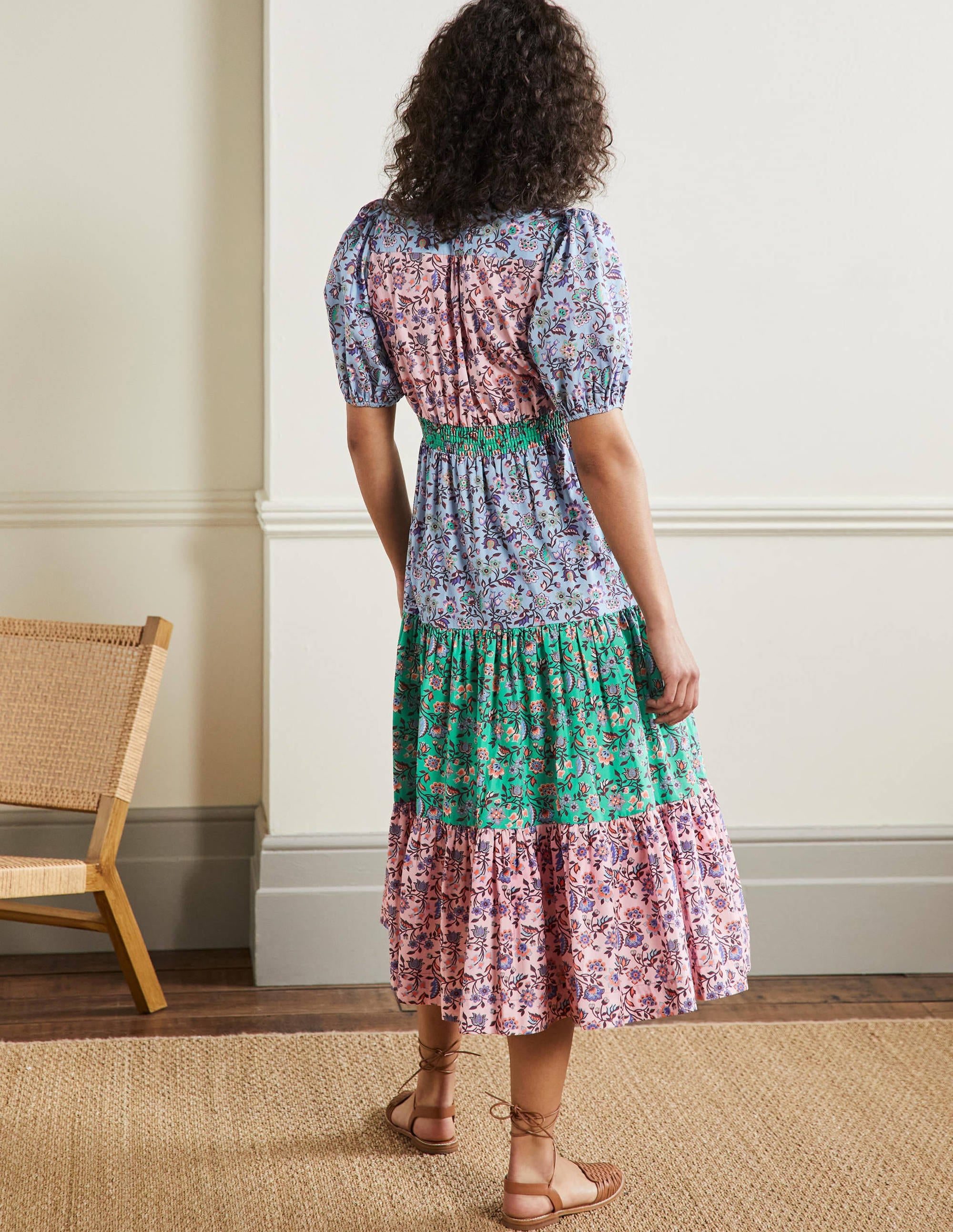Puff Sleeve Tiered Midi Dress-Formica Pink, Oriental Meadow - Image 3