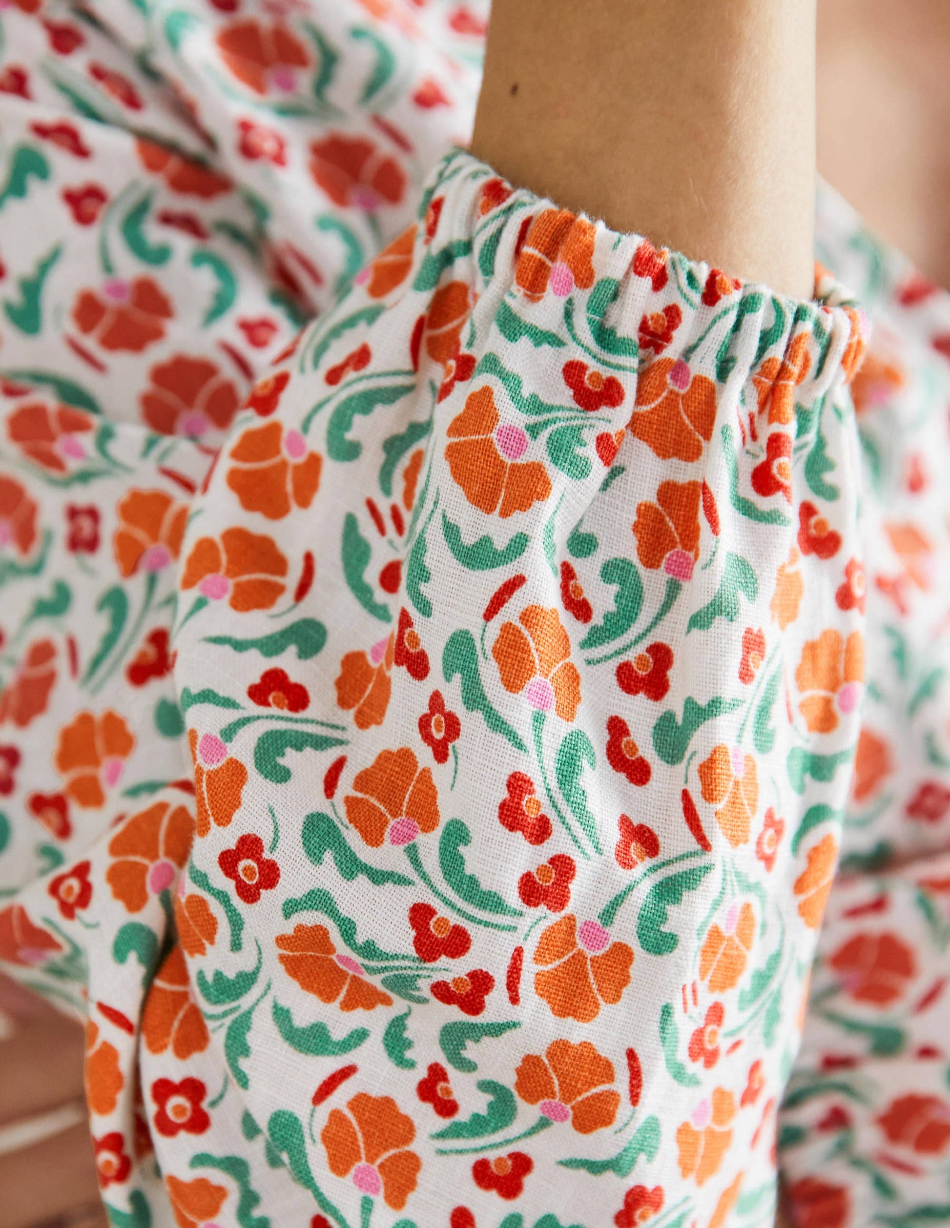 V-Neck Flippy Mini Dress-Bright Papaya, Delicate Bud-6