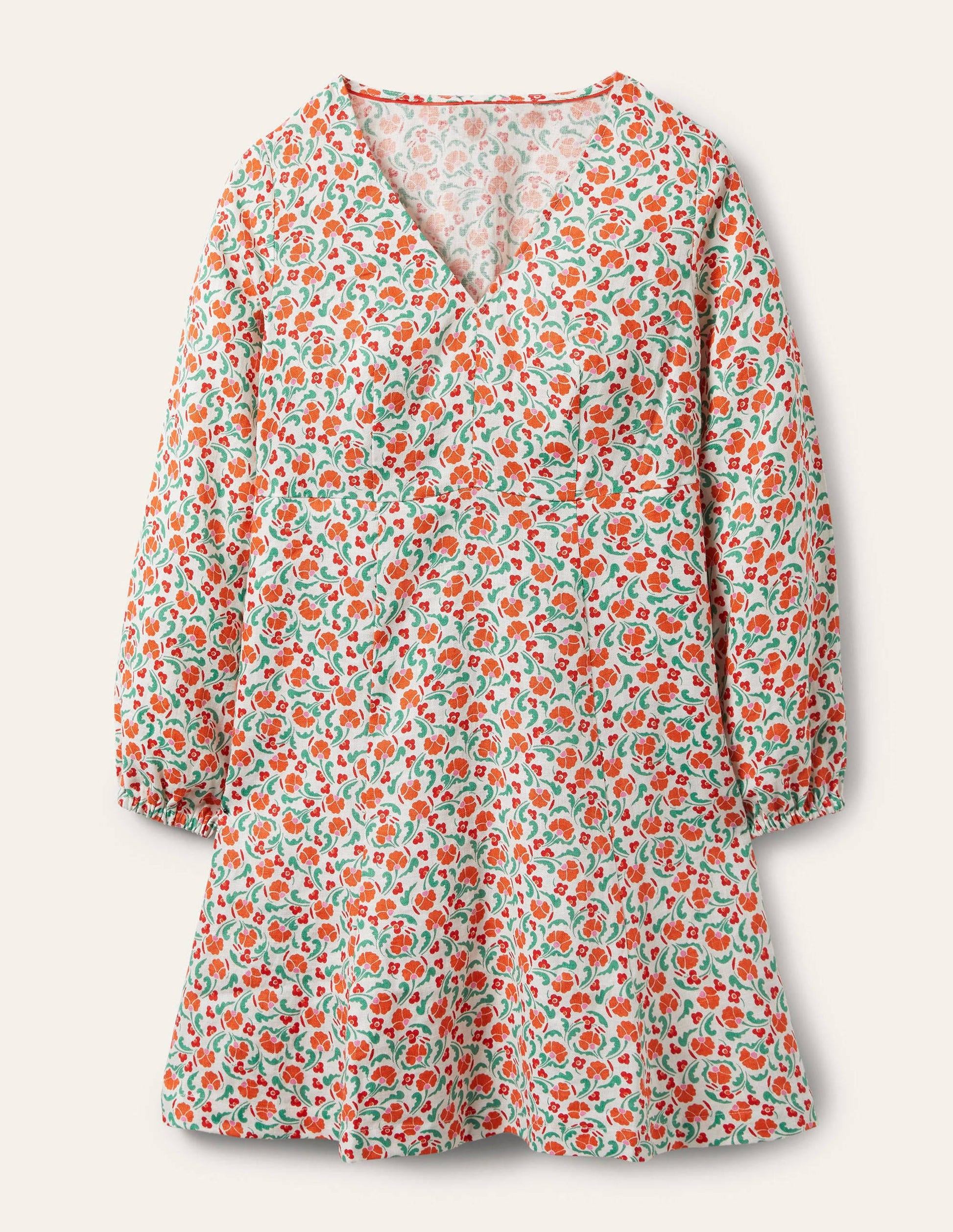 V-Neck Flippy Mini Dress-Bright Papaya, Delicate Bud-9