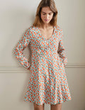 V-Neck Flippy Mini Dress-Bright Papaya, Delicate Bud