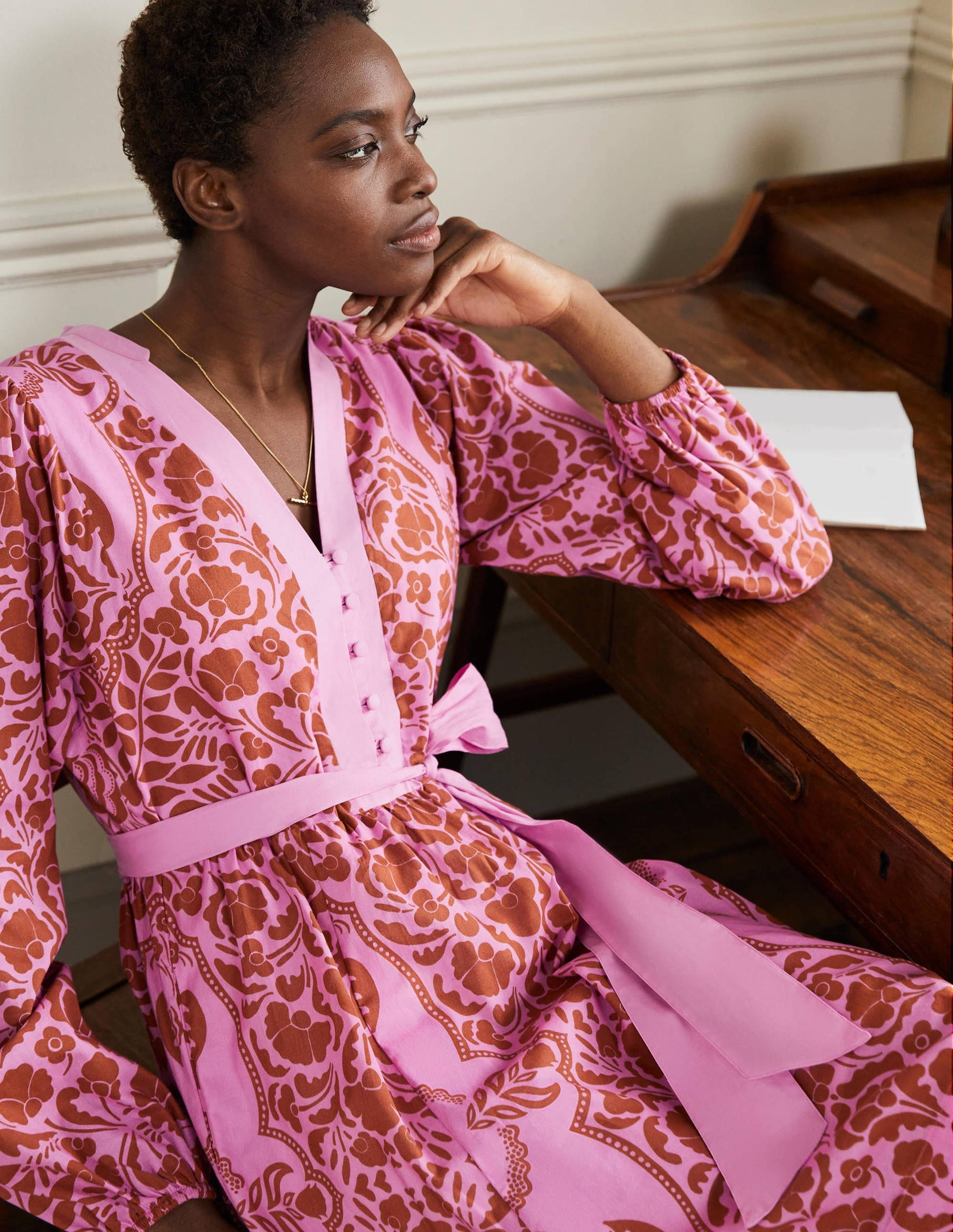 Notch Neck Cotton Dress-Orchid Petal, Passion Bloom-4