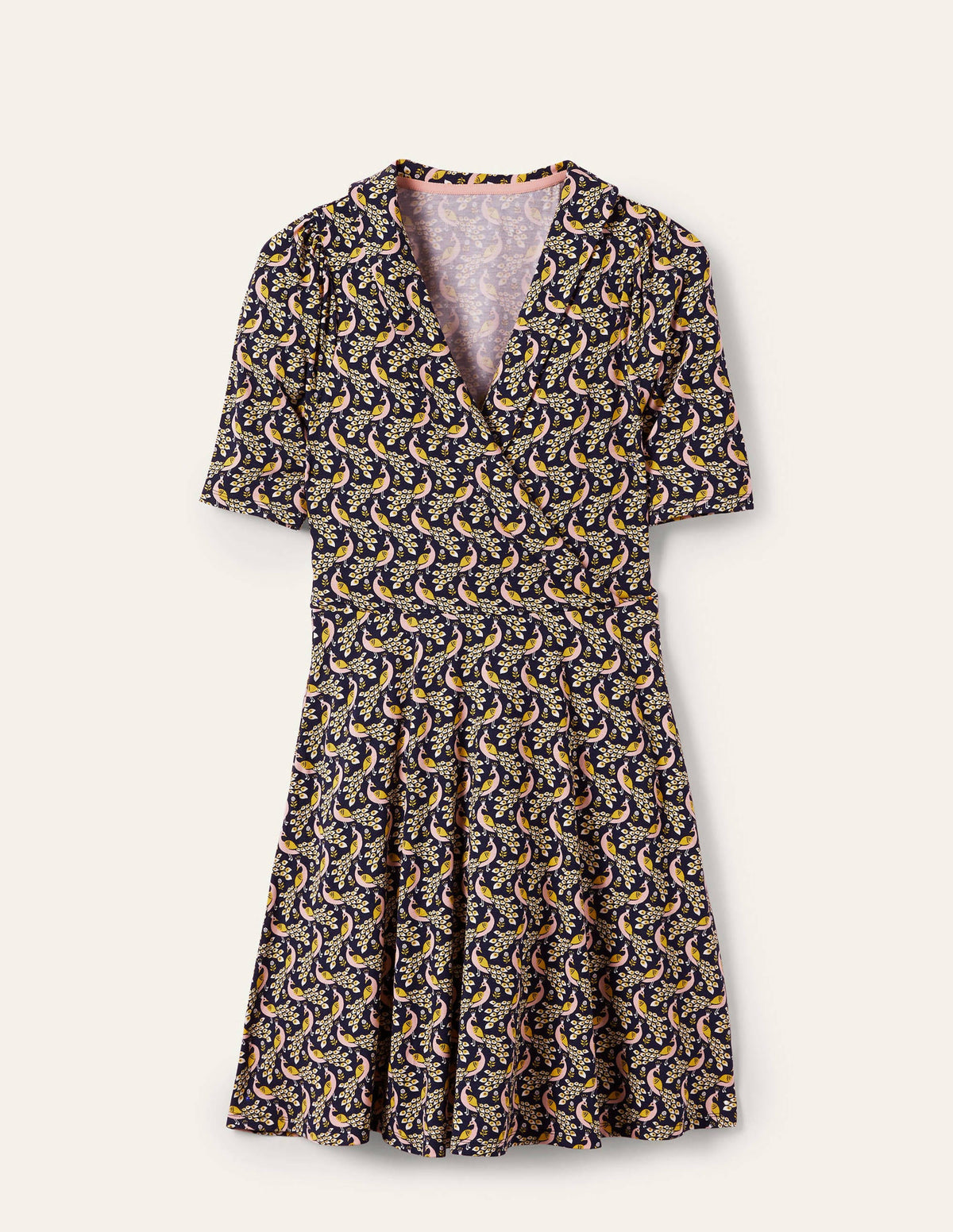 Fixed Wrap Jersey Dress-French Navy, Paradise Peacock-6
