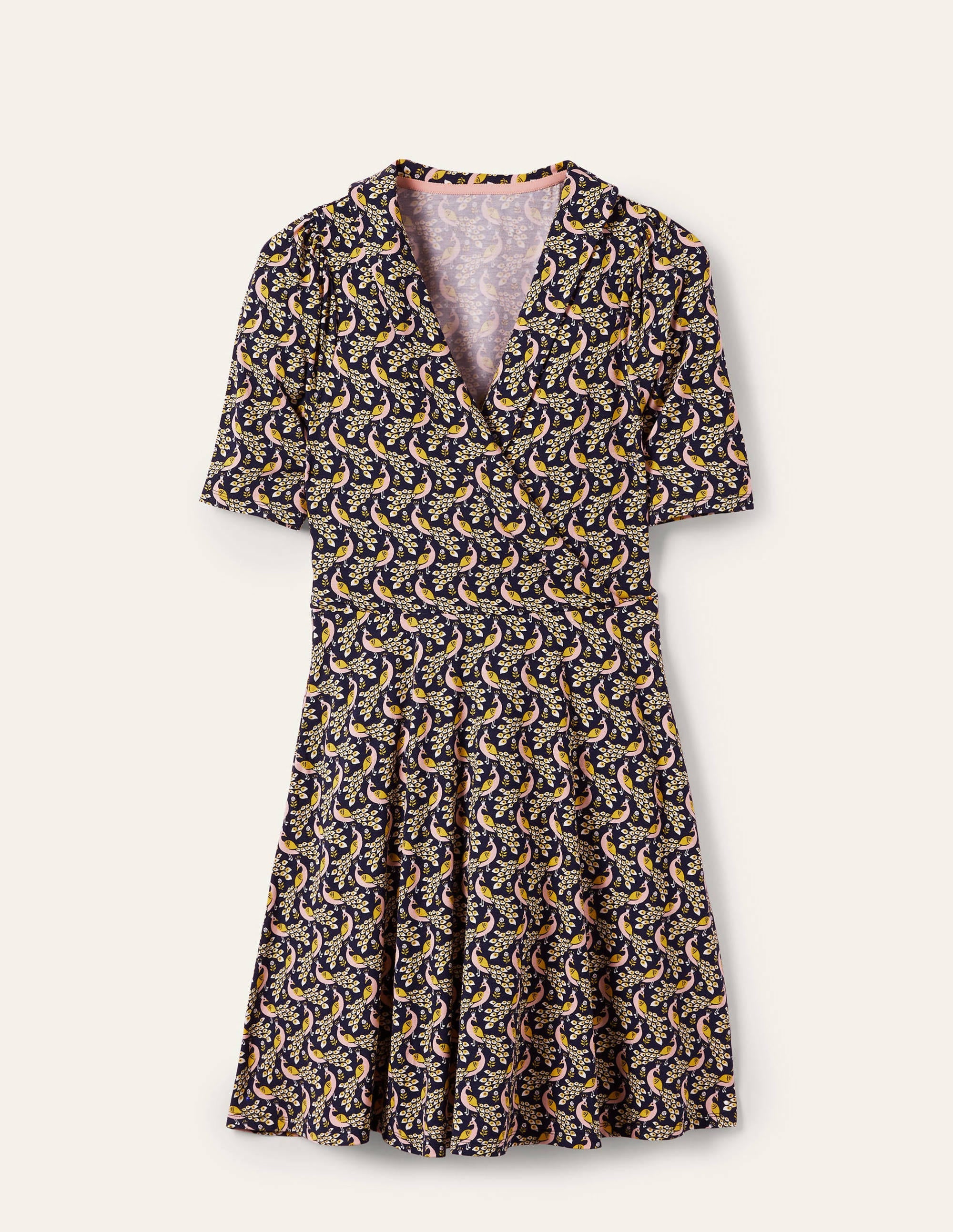 Fixed Wrap Jersey Dress-French Navy, Paradise Peacock - Image 6
