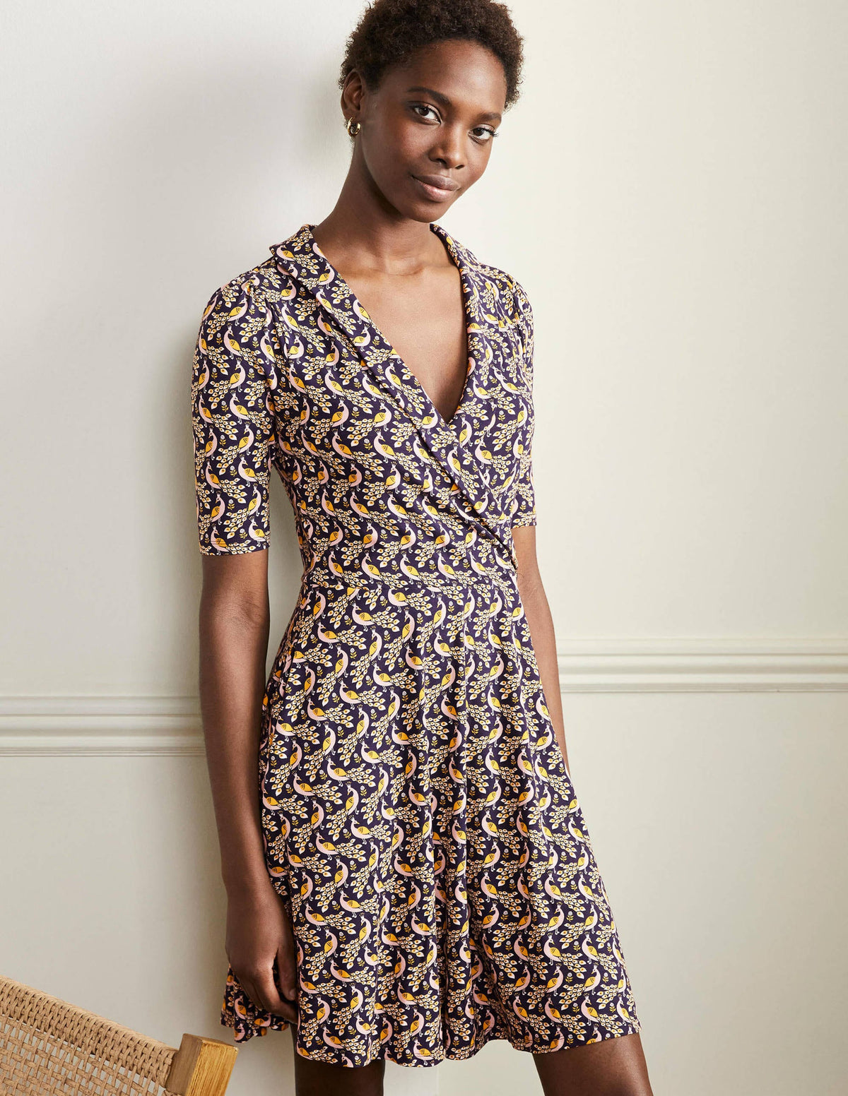 Fixed Wrap Jersey Dress-French Navy, Paradise Peacock - Image 1