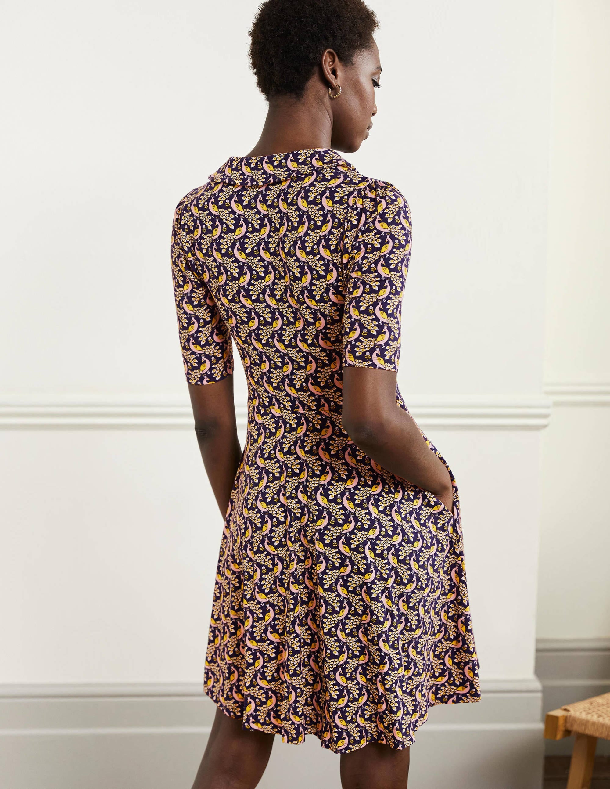 Fixed Wrap Jersey Dress-French Navy, Paradise Peacock - Image 3