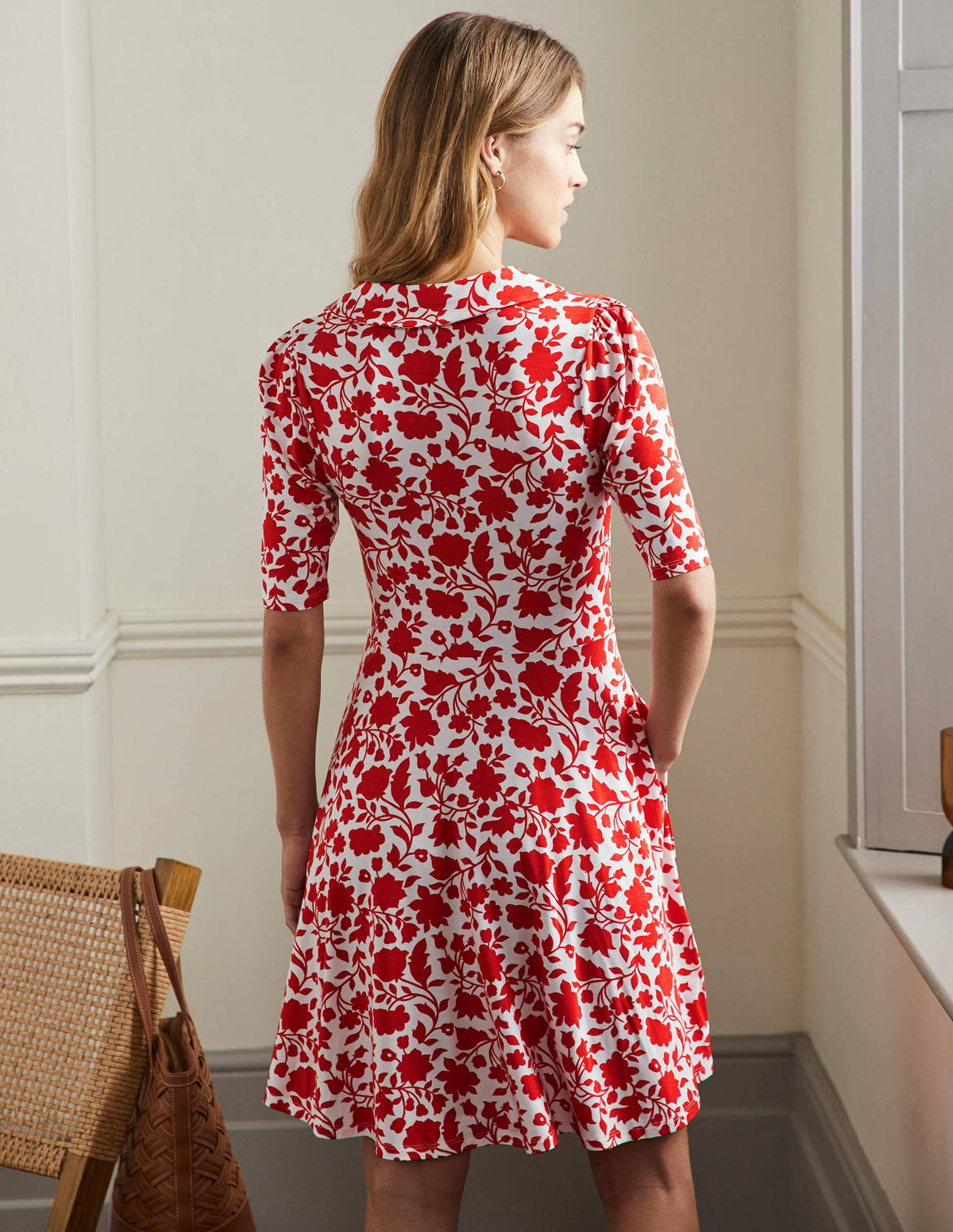 Fixed Wrap Jersey Dress-Papaya Botanic Silhouette - Image 3