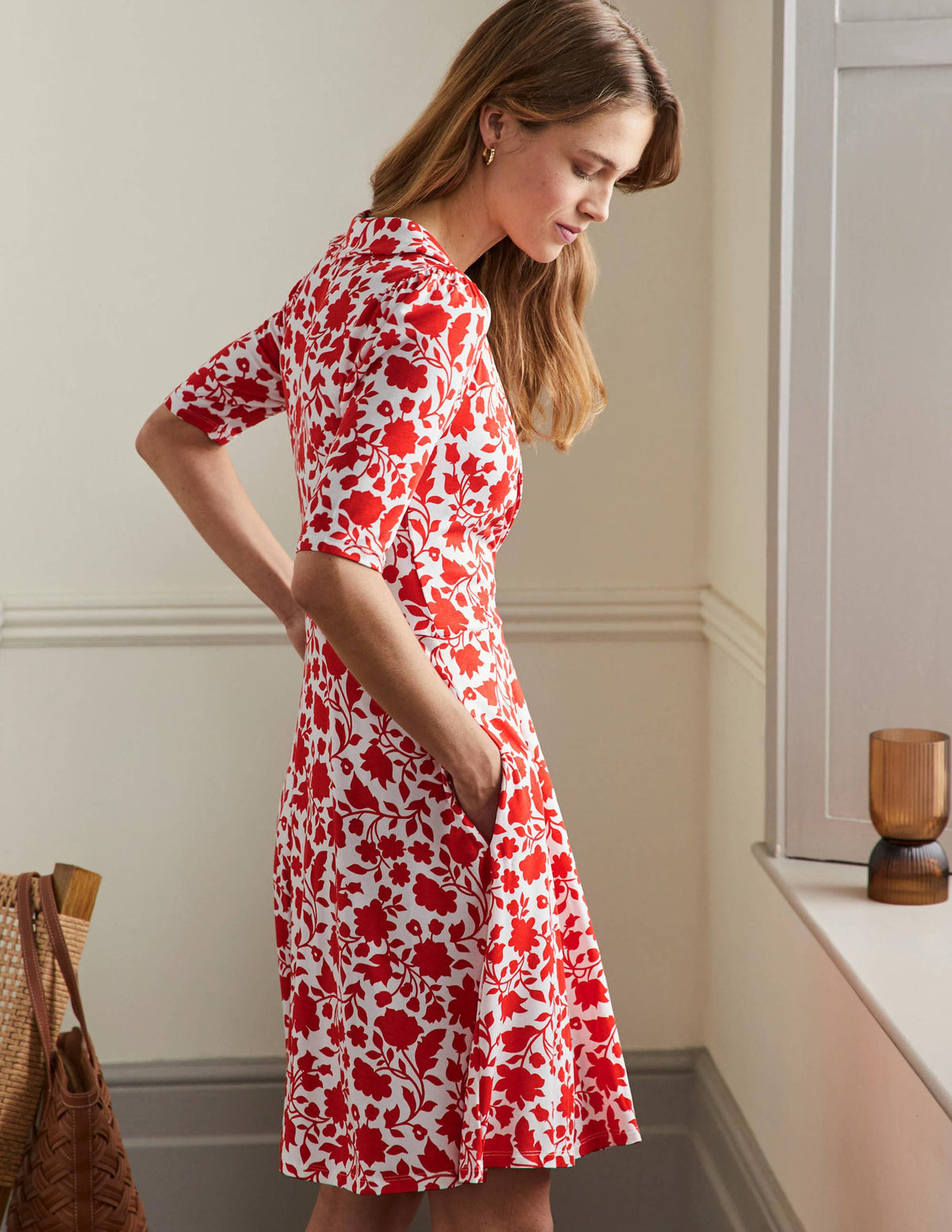 Fixed Wrap Jersey Dress-Papaya Botanic Silhouette-4