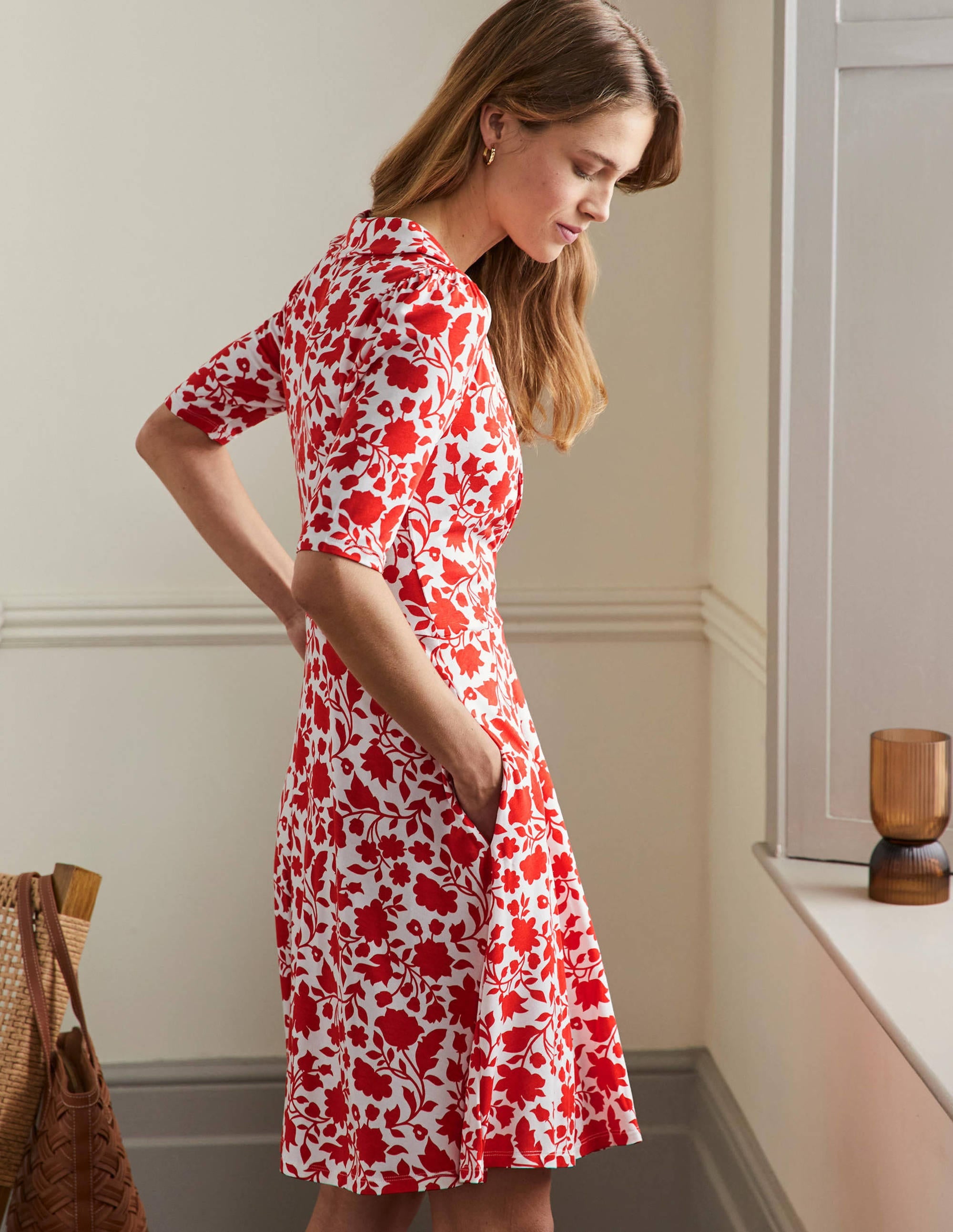 Fixed Wrap Jersey Dress-Papaya Botanic Silhouette - Image 4