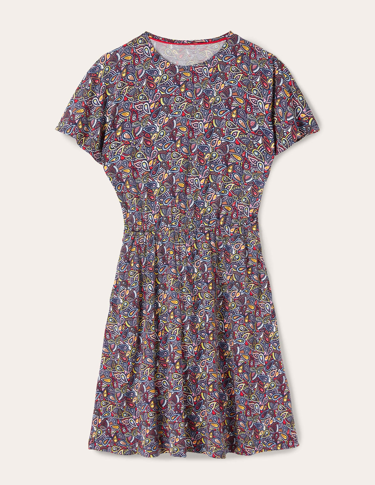 Flutter Sleeve Jersey Dress-Navy Paisley Blush-1