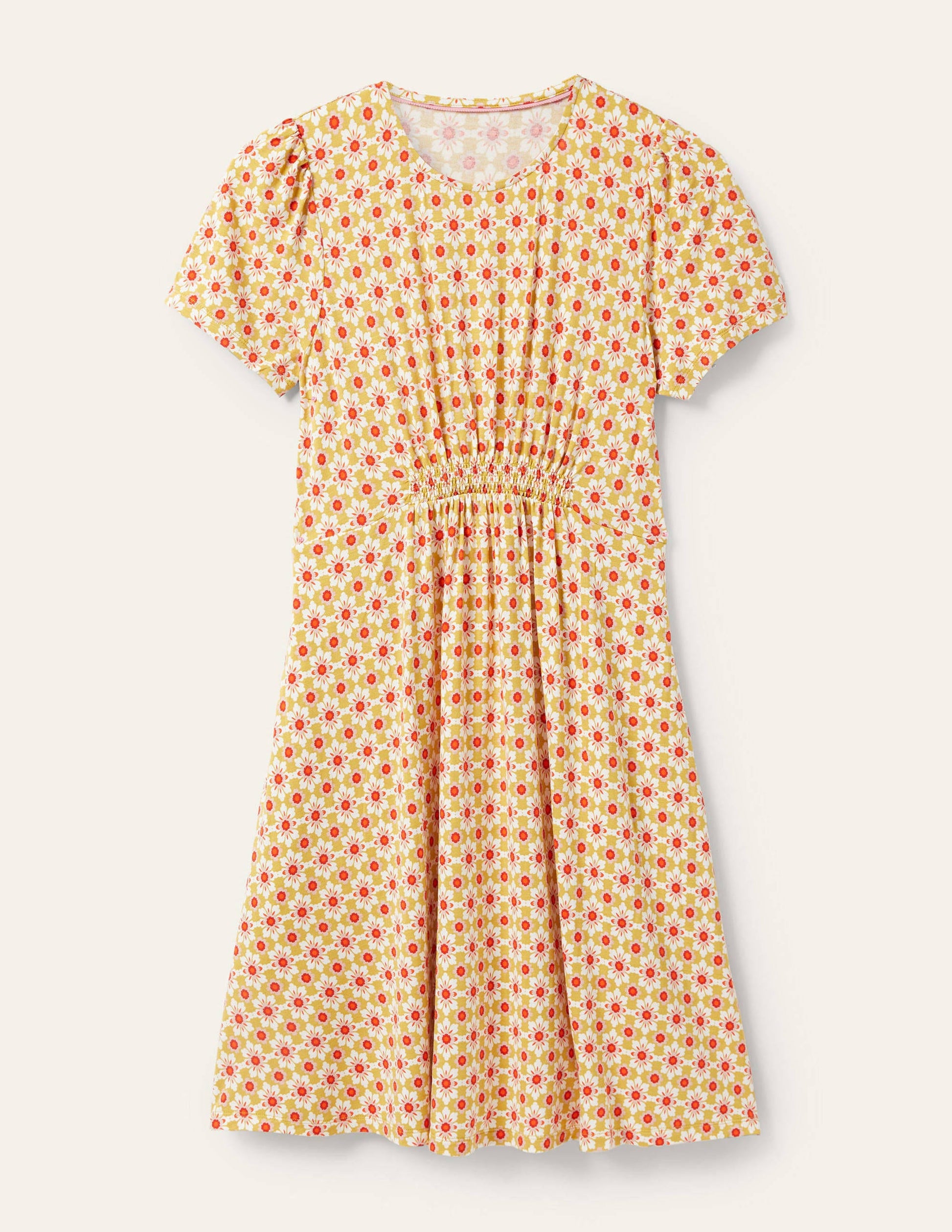 Crew Neck Jersey Dress-Olive Oil, Floret Tile-5