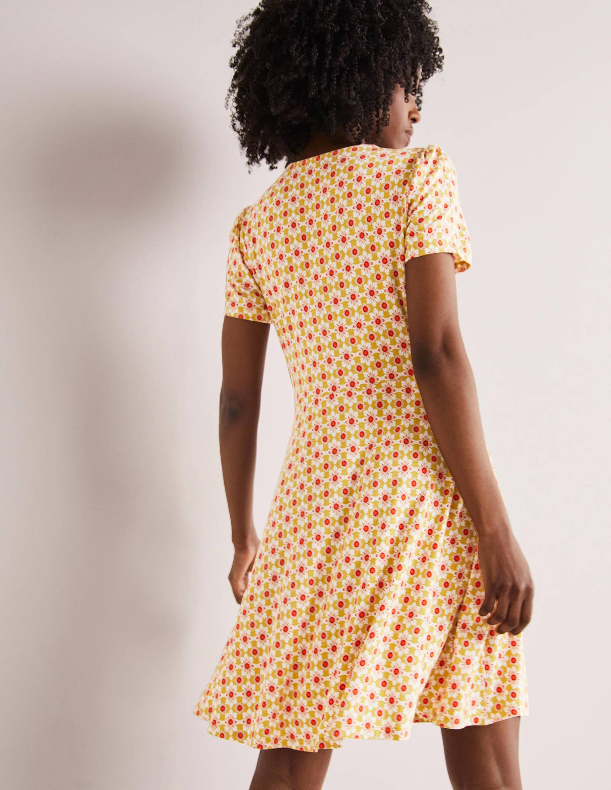 Crew Neck Jersey Dress-Olive Oil, Floret Tile - Image 3