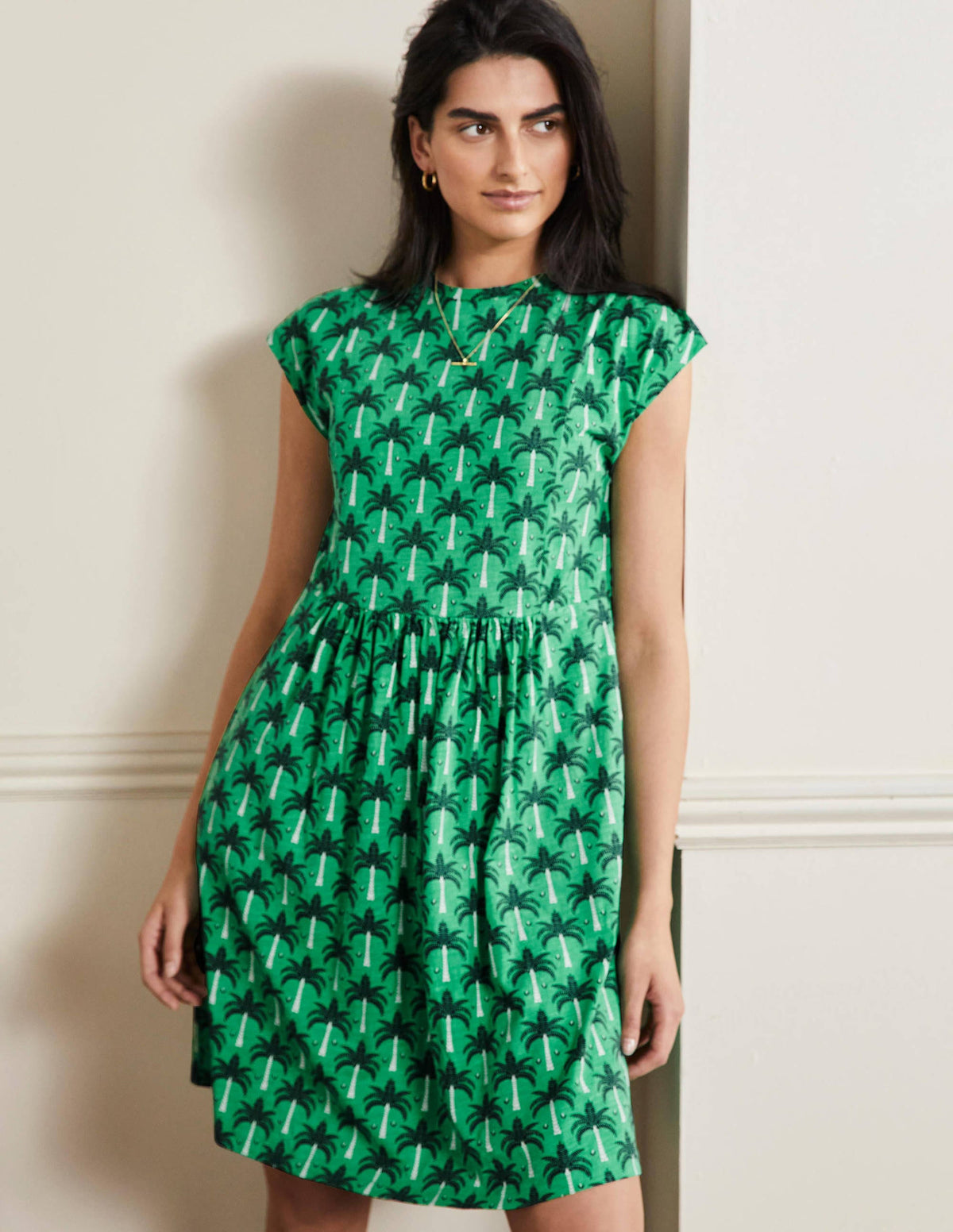 Jersey T-Shirt Dress-Green Lagoon, Paradise Palm-1