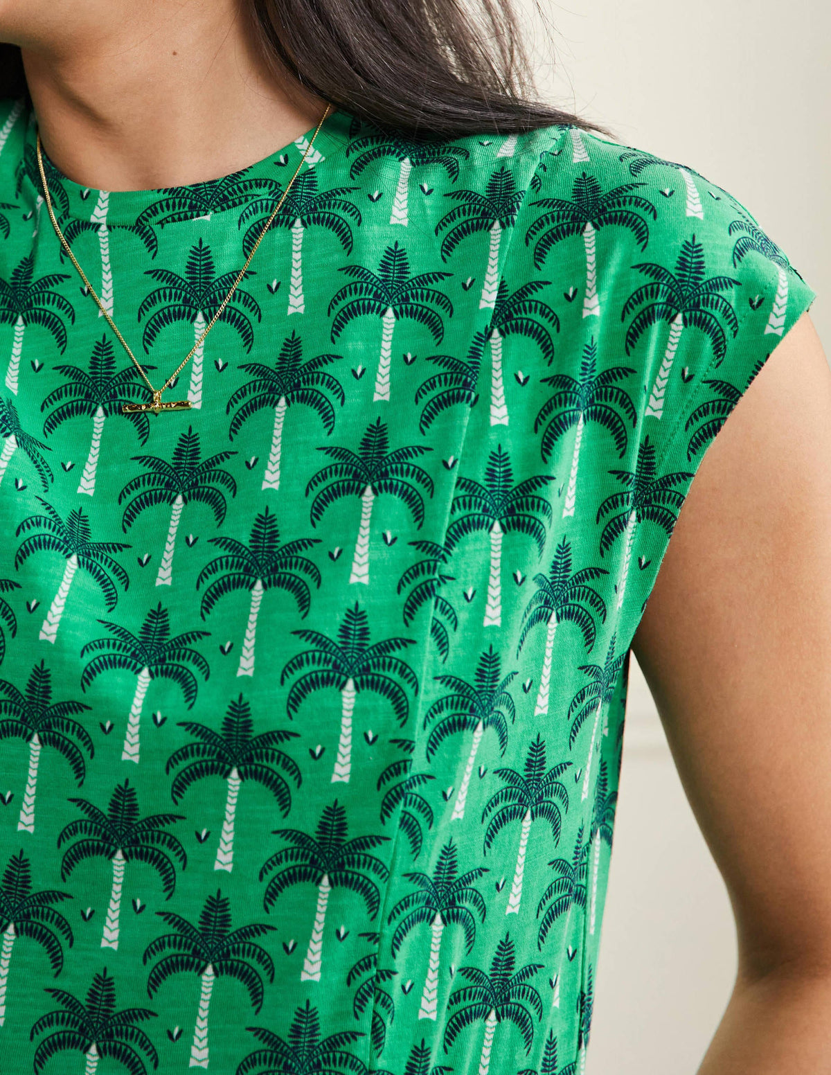 Jersey T-Shirt Dress-Green Lagoon, Paradise Palm-2
