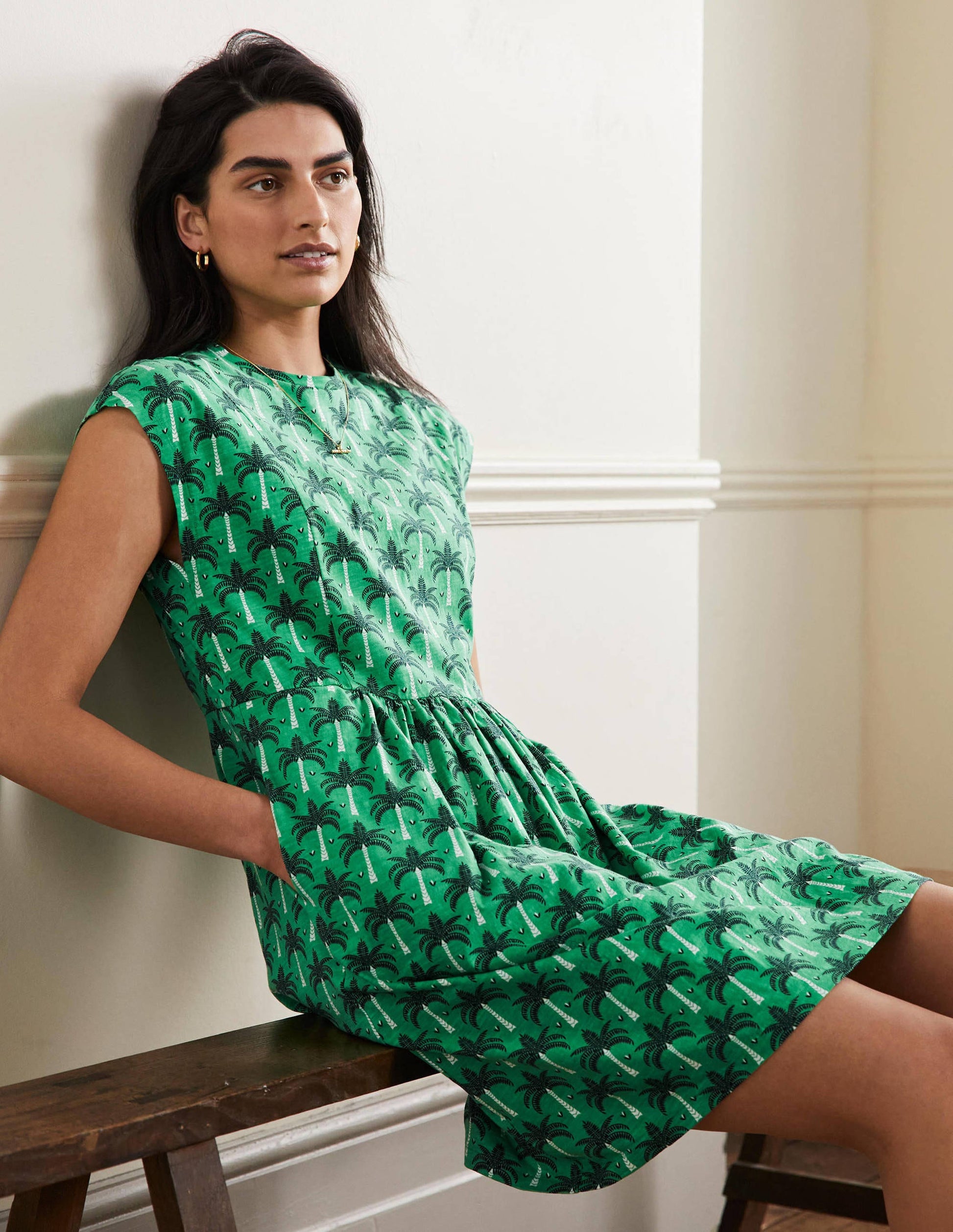 Jersey T-Shirt Dress-Green Lagoon, Paradise Palm-4