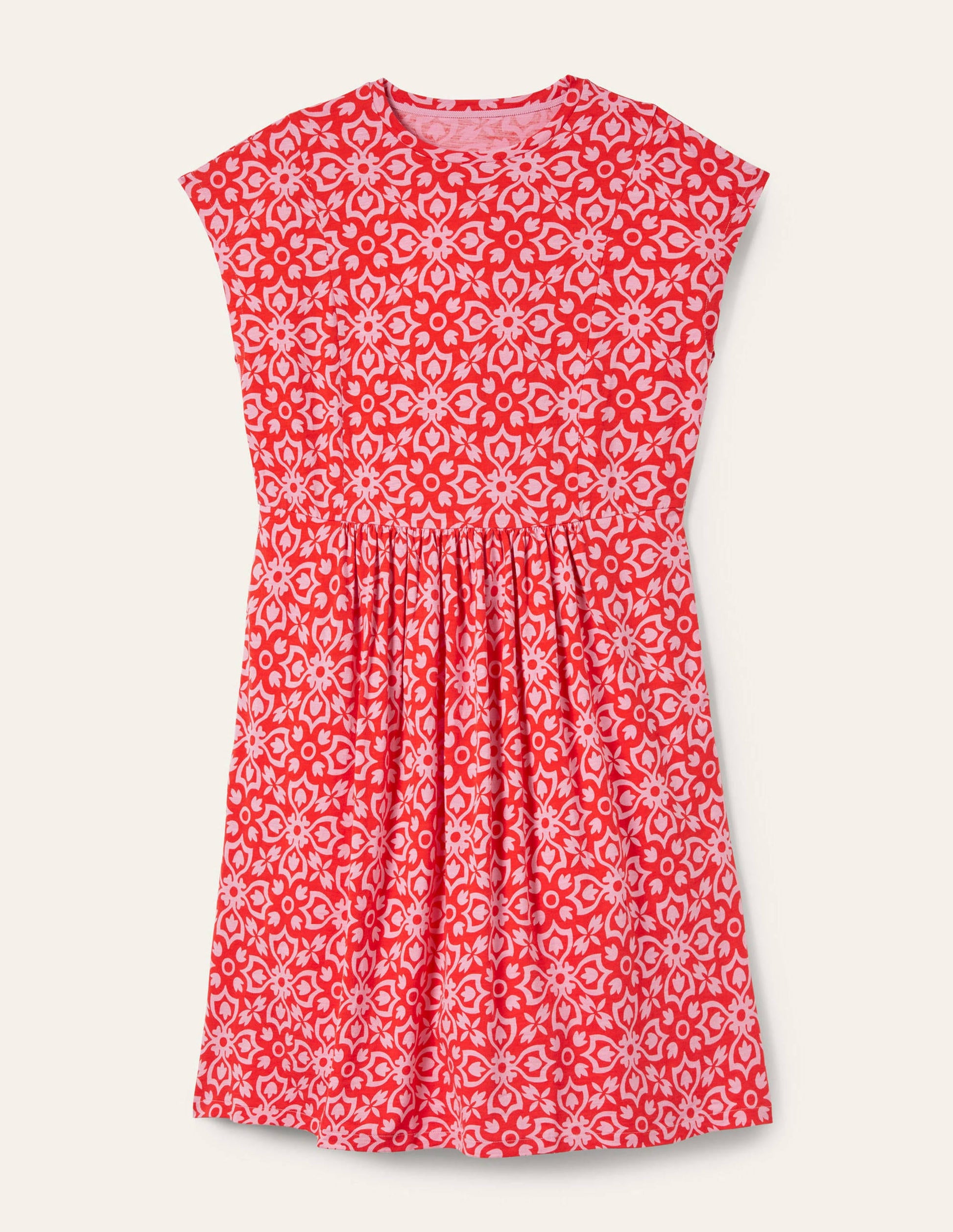 Jersey T-Shirt Dress-Dragon Red Floret Tile-5