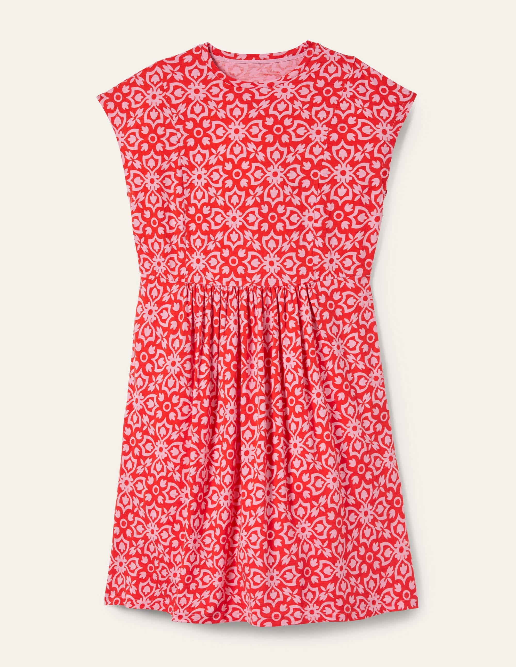 Jersey T-Shirt Dress-Dragon Red Floret Tile - Image 5