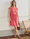 Jersey T-Shirt Dress-Dragon Red Floret Tile
