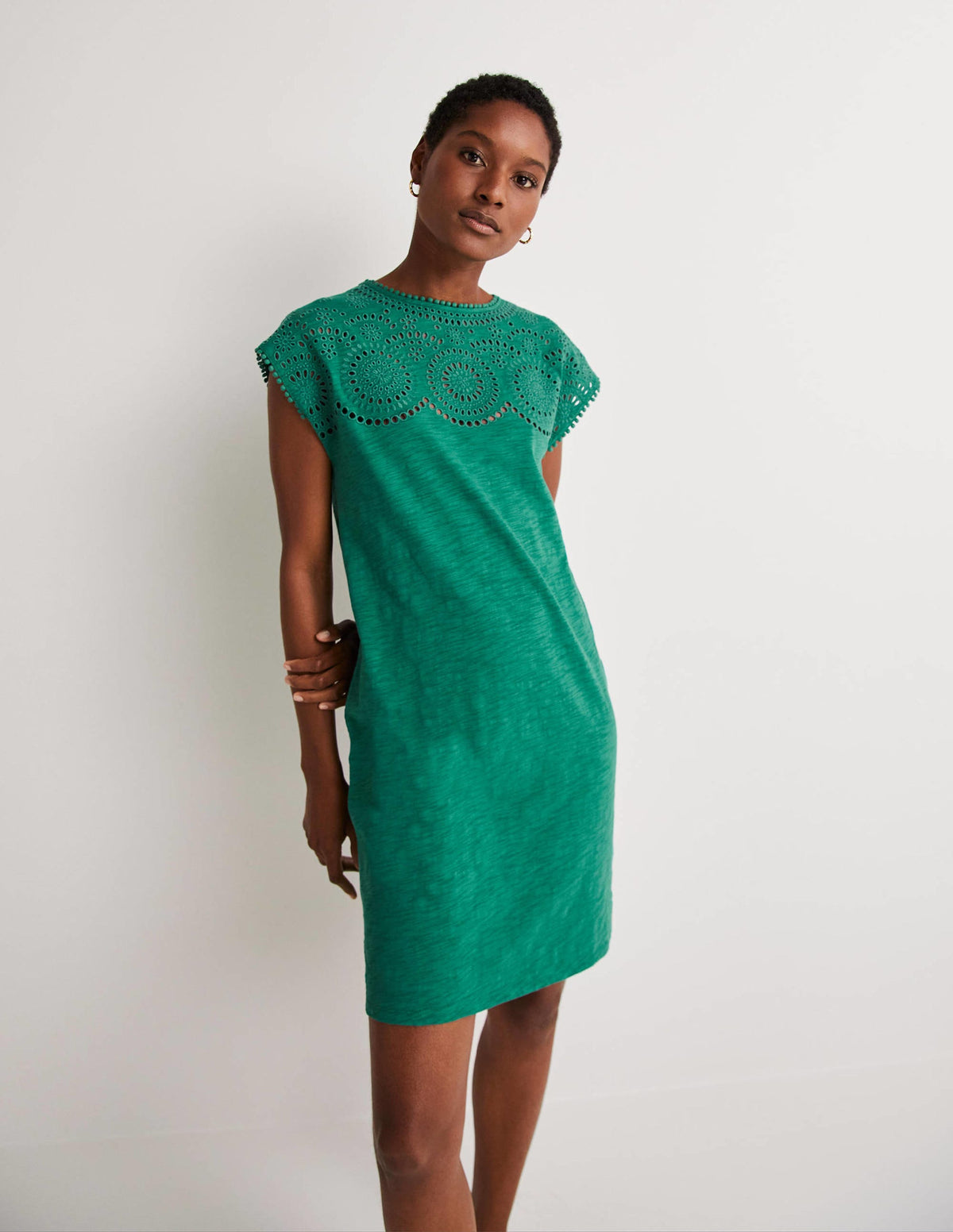 Cutwork Jersey T-shirt Dress-Shady Glade - Image 1