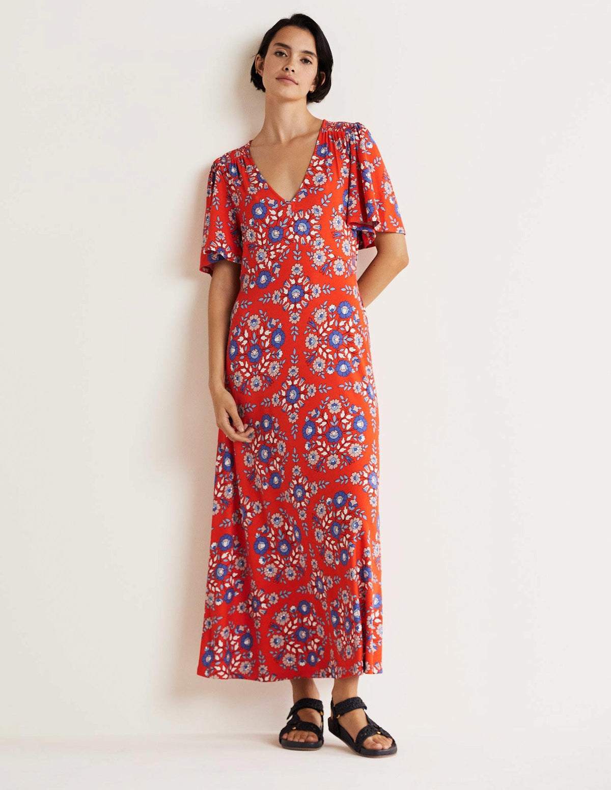 Jersey Midi Tea Dress-Papaya, Wildflower Prairie - Image 1