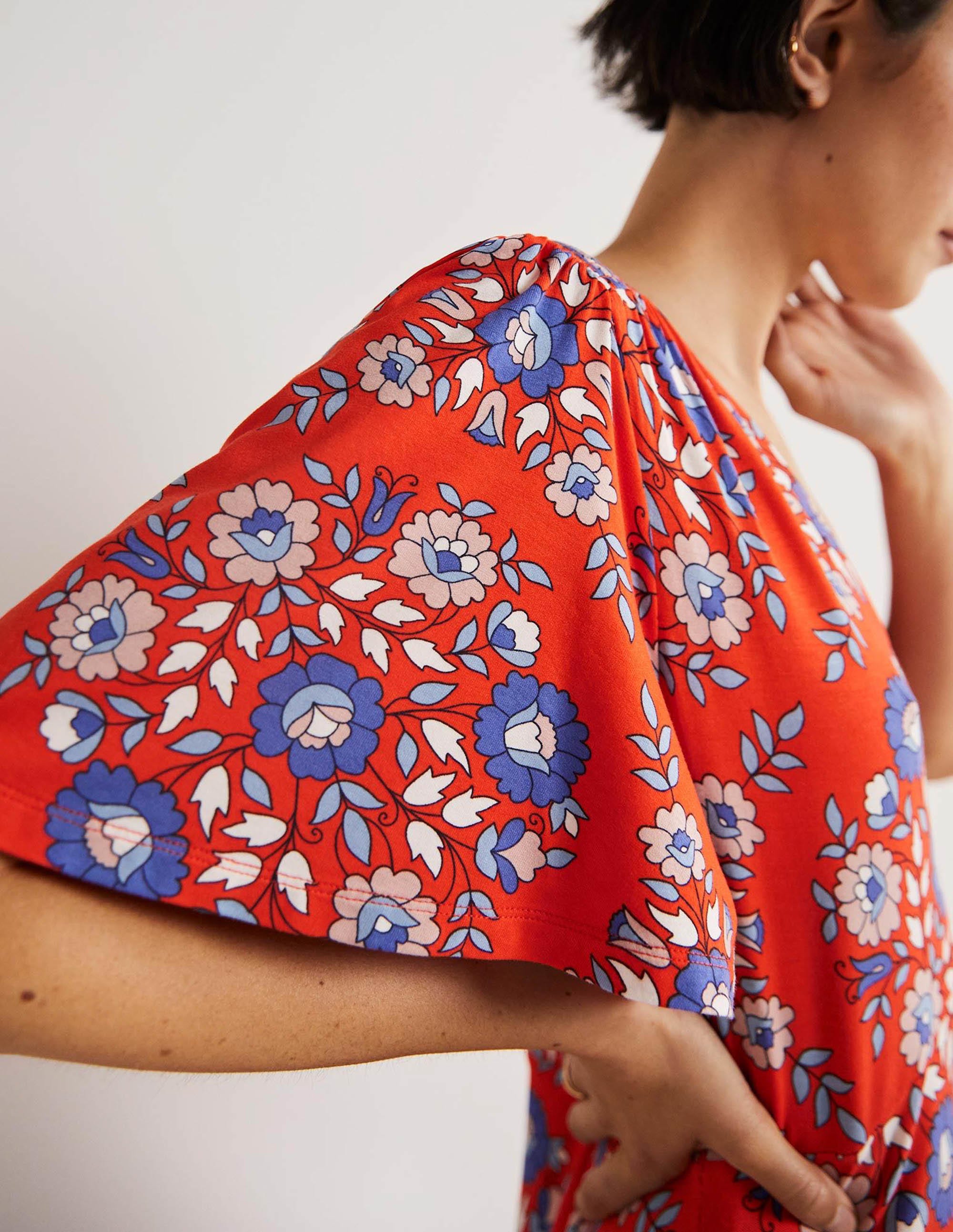 Jersey Midi Tea Dress-Papaya, Wildflower Prairie - Image 2