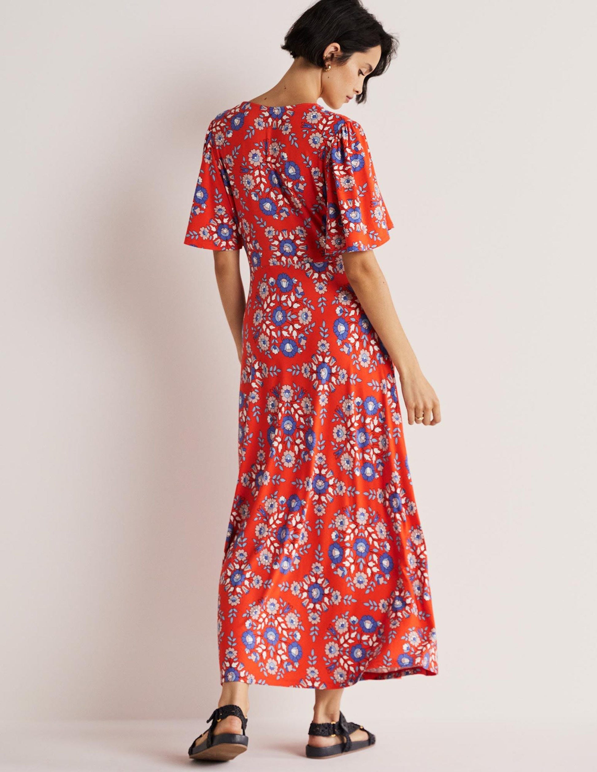 Jersey Midi Tea Dress-Papaya, Wildflower Prairie-3
