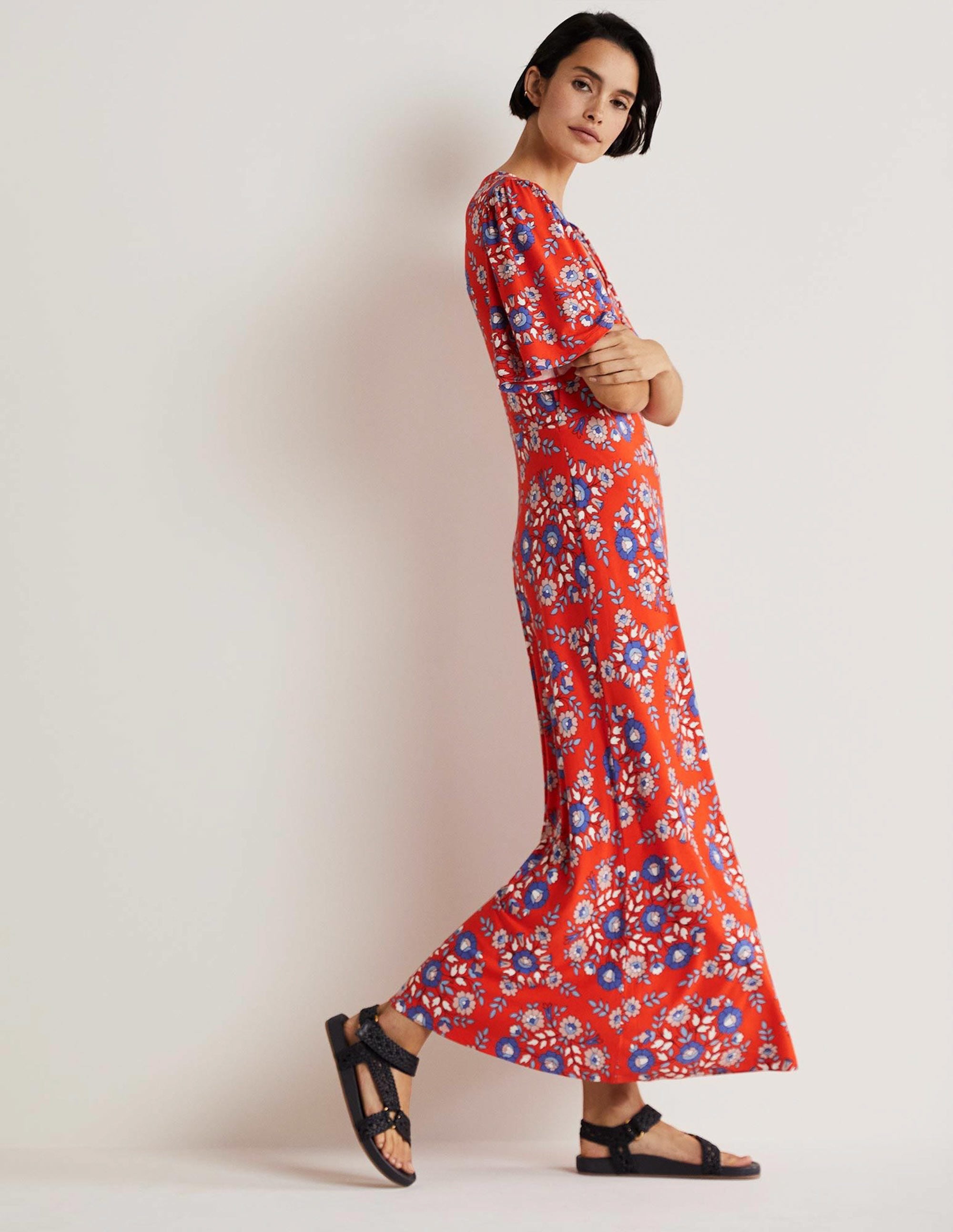 Jersey Midi Tea Dress-Papaya, Wildflower Prairie - Image 4