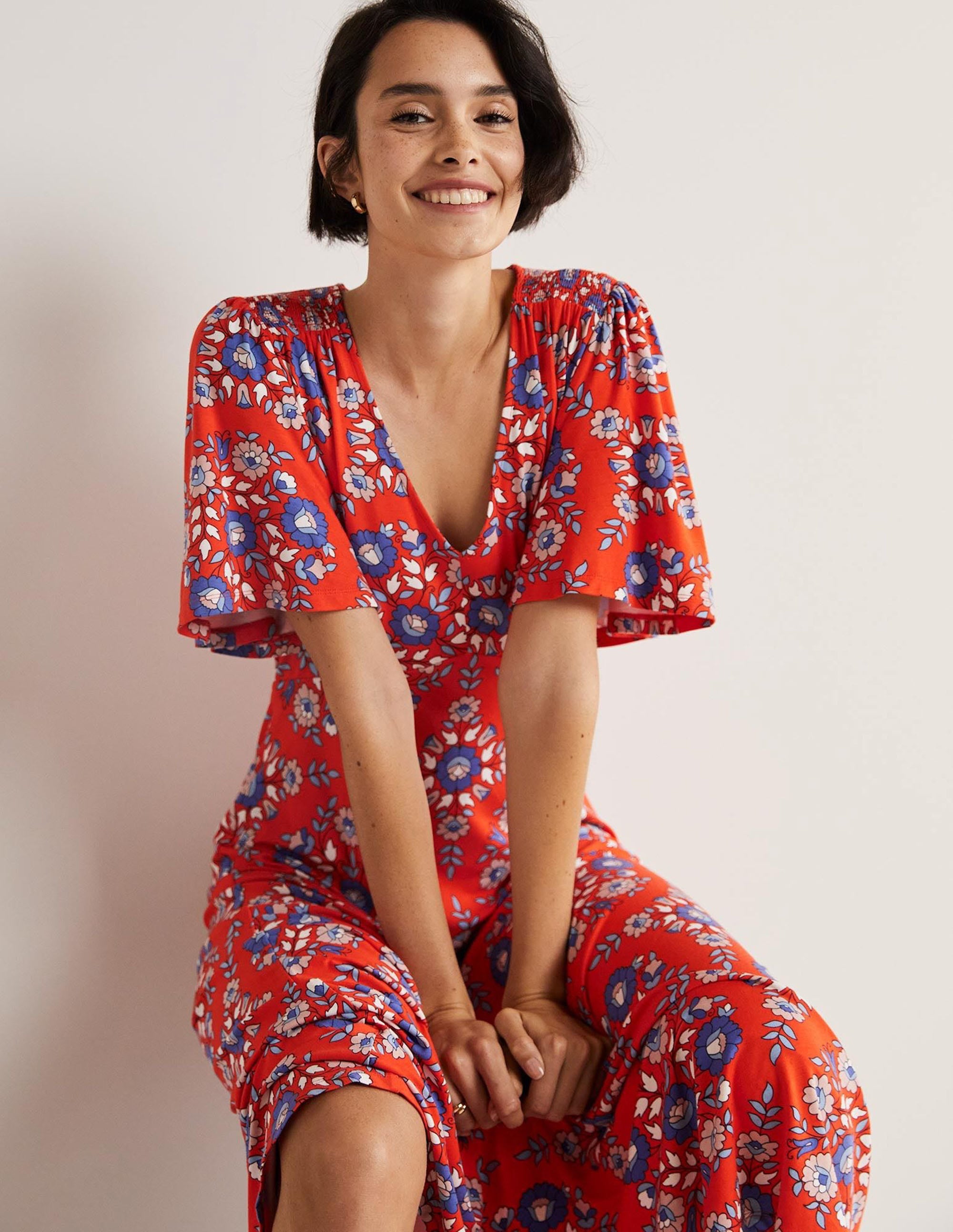 Jersey Midi Tea Dress-Papaya, Wildflower Prairie - Image 5
