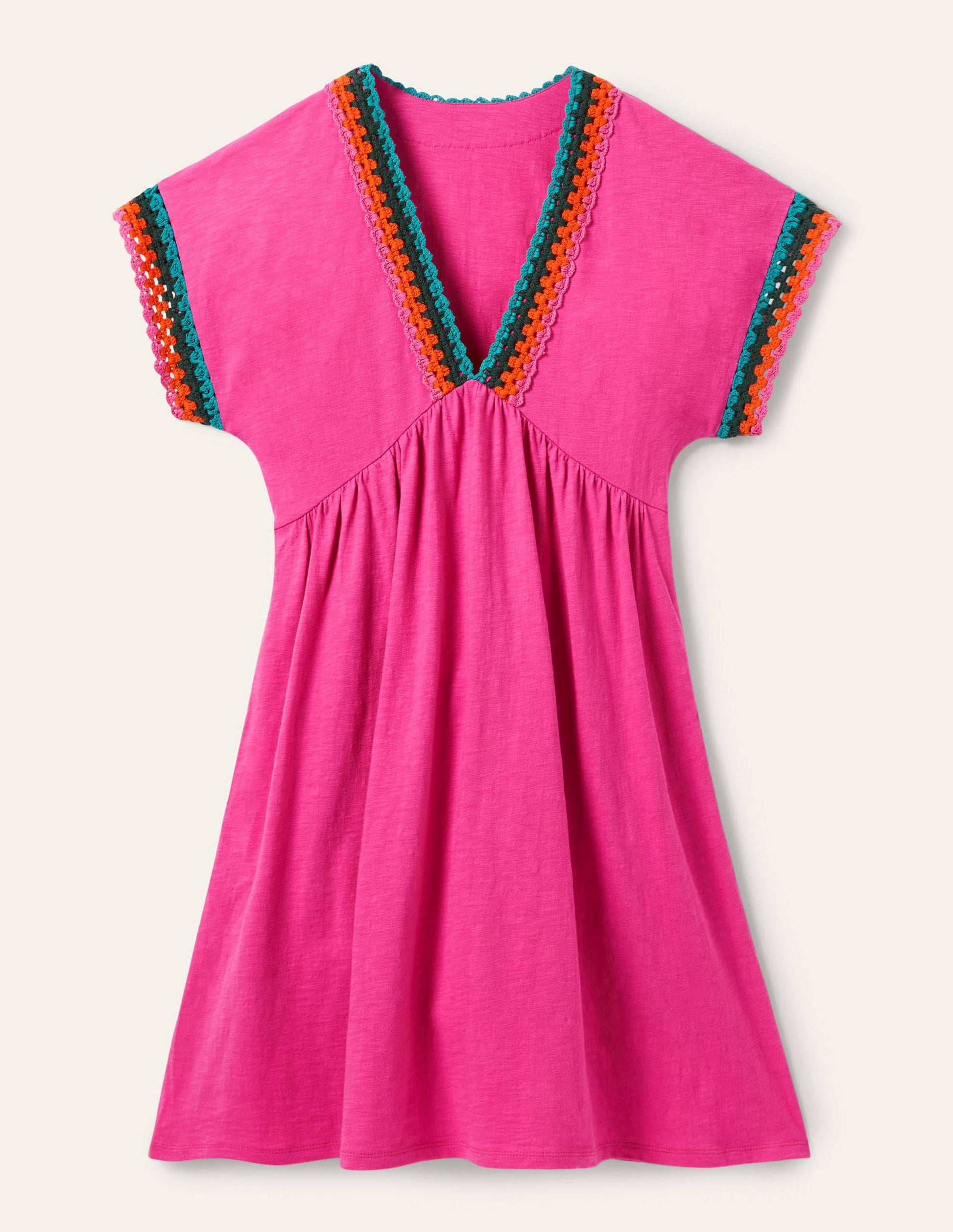 Crochet Trim Jersey Dress-Pop Pansy-6