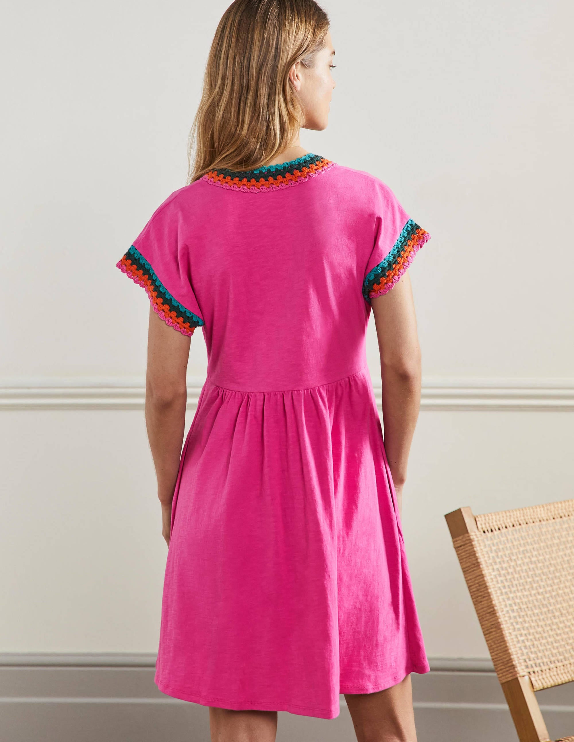 Crochet Trim Jersey Dress-Pop Pansy - Image 3