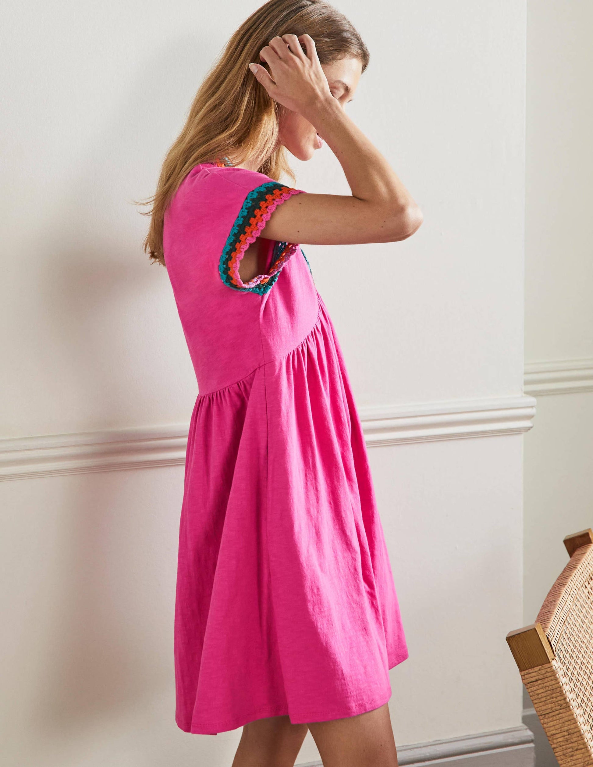 Crochet Trim Jersey Dress-Pop Pansy-4